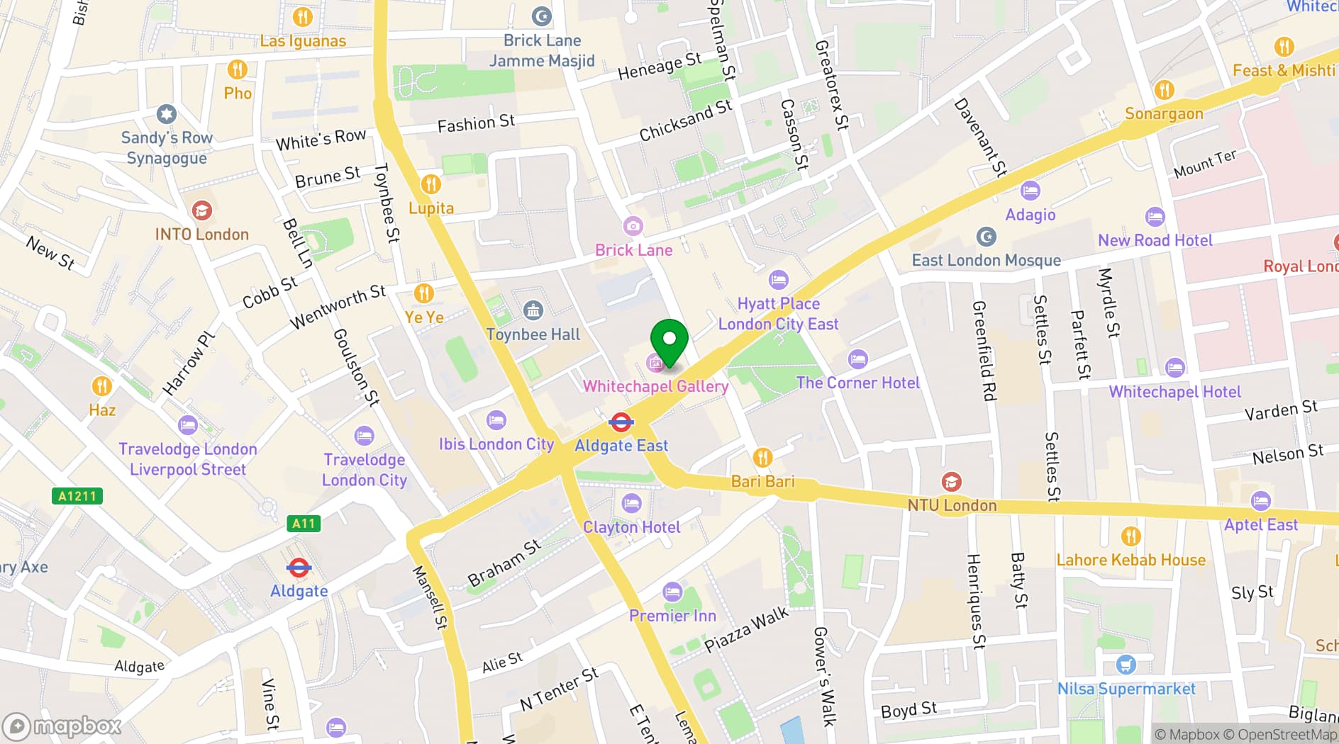 Map showing Whitechapel Gallery