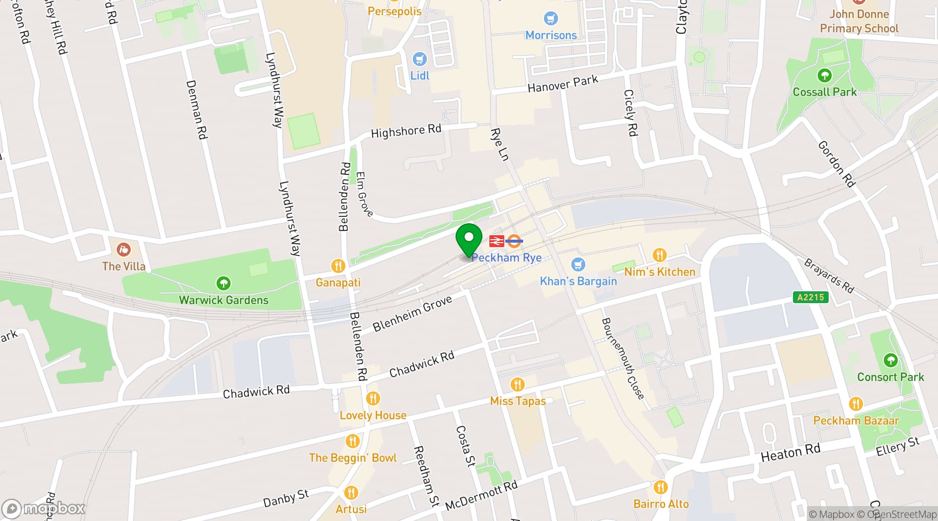 Map showing Peckham Riviera