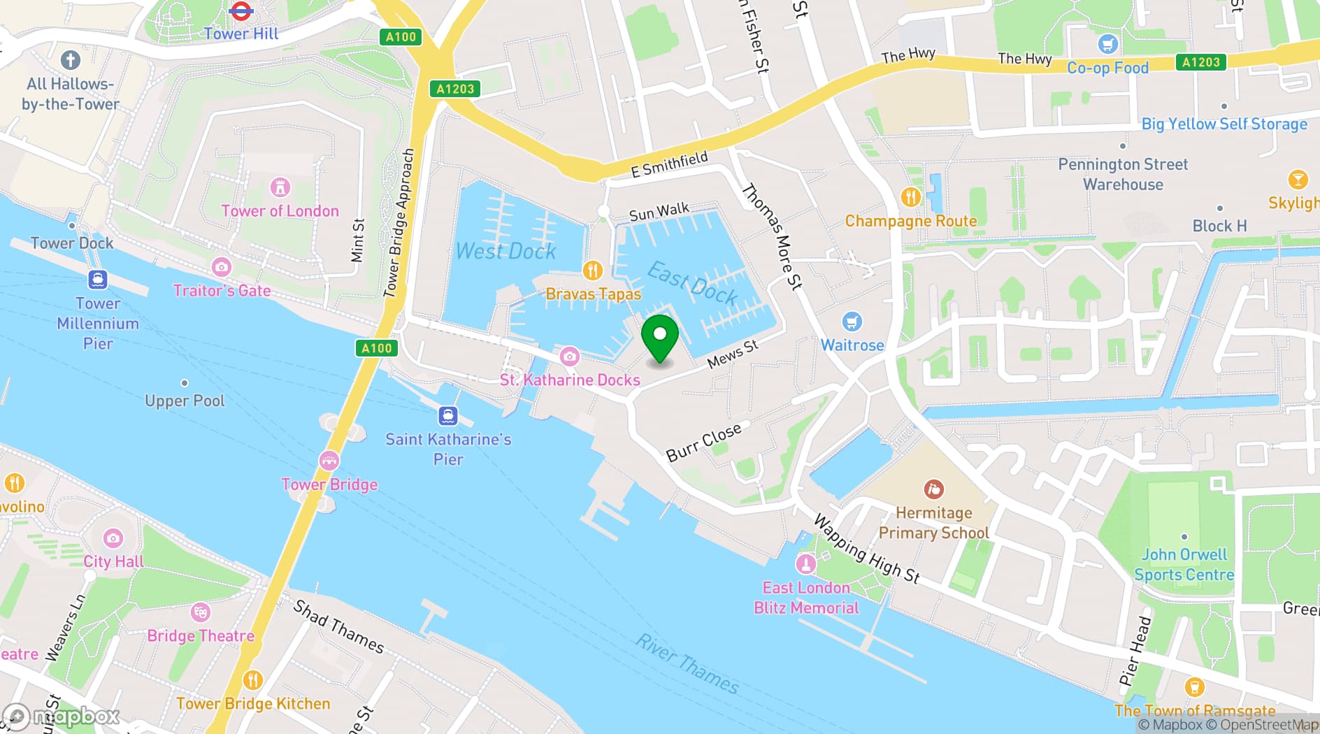 Map showing Dickens Inn 