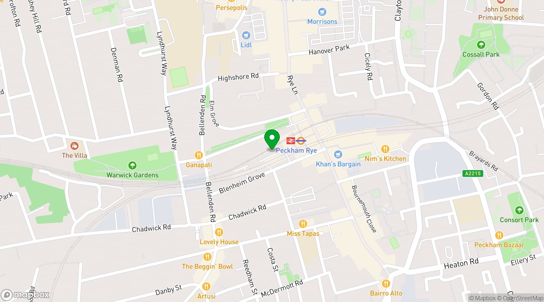 Map showing Peckham Arches