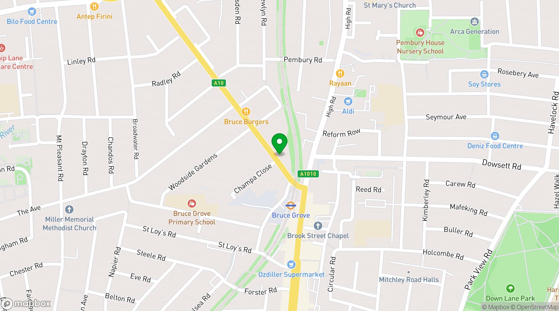 Map showing Bruce Grove Hall