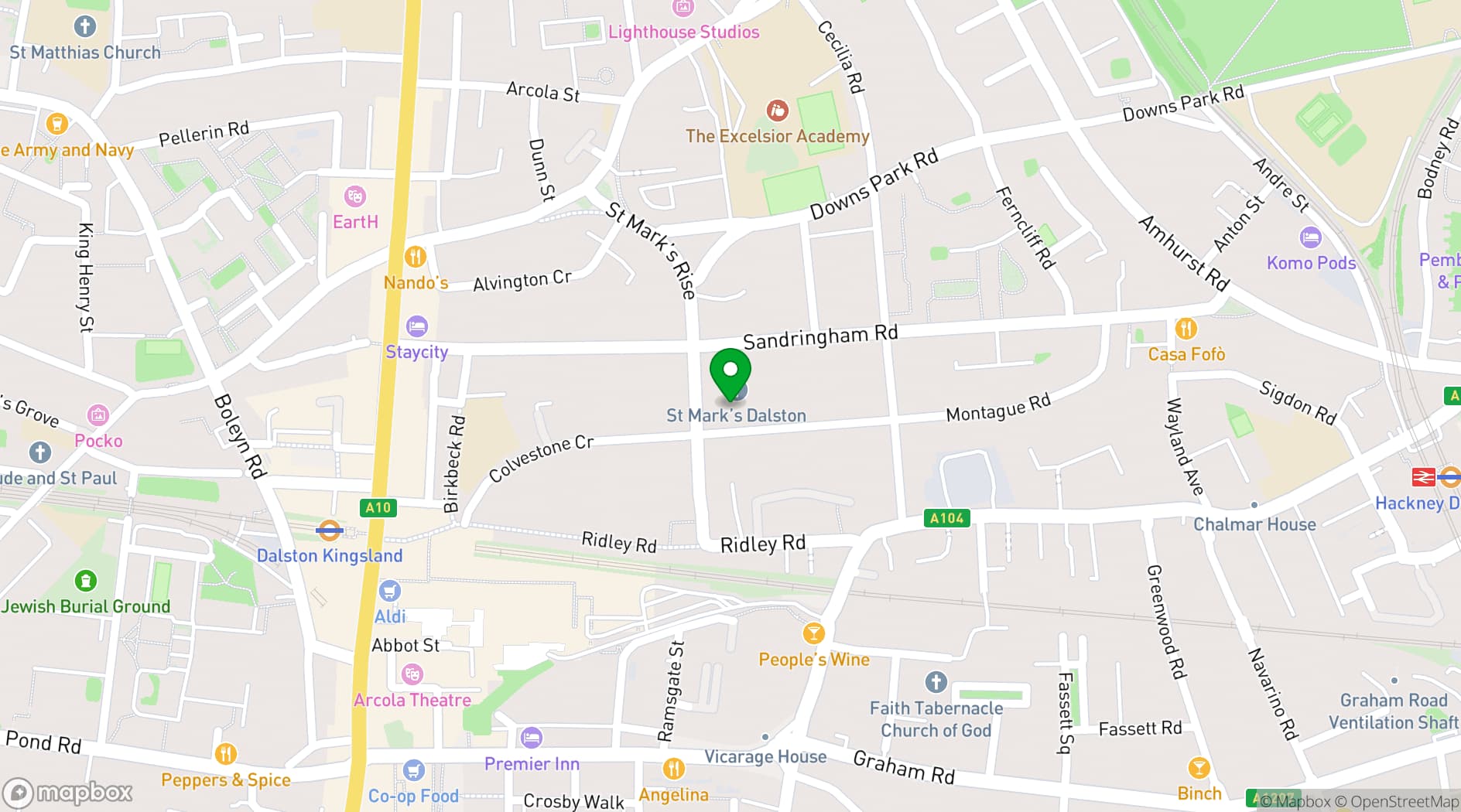 Map showing St Mark's Halls
