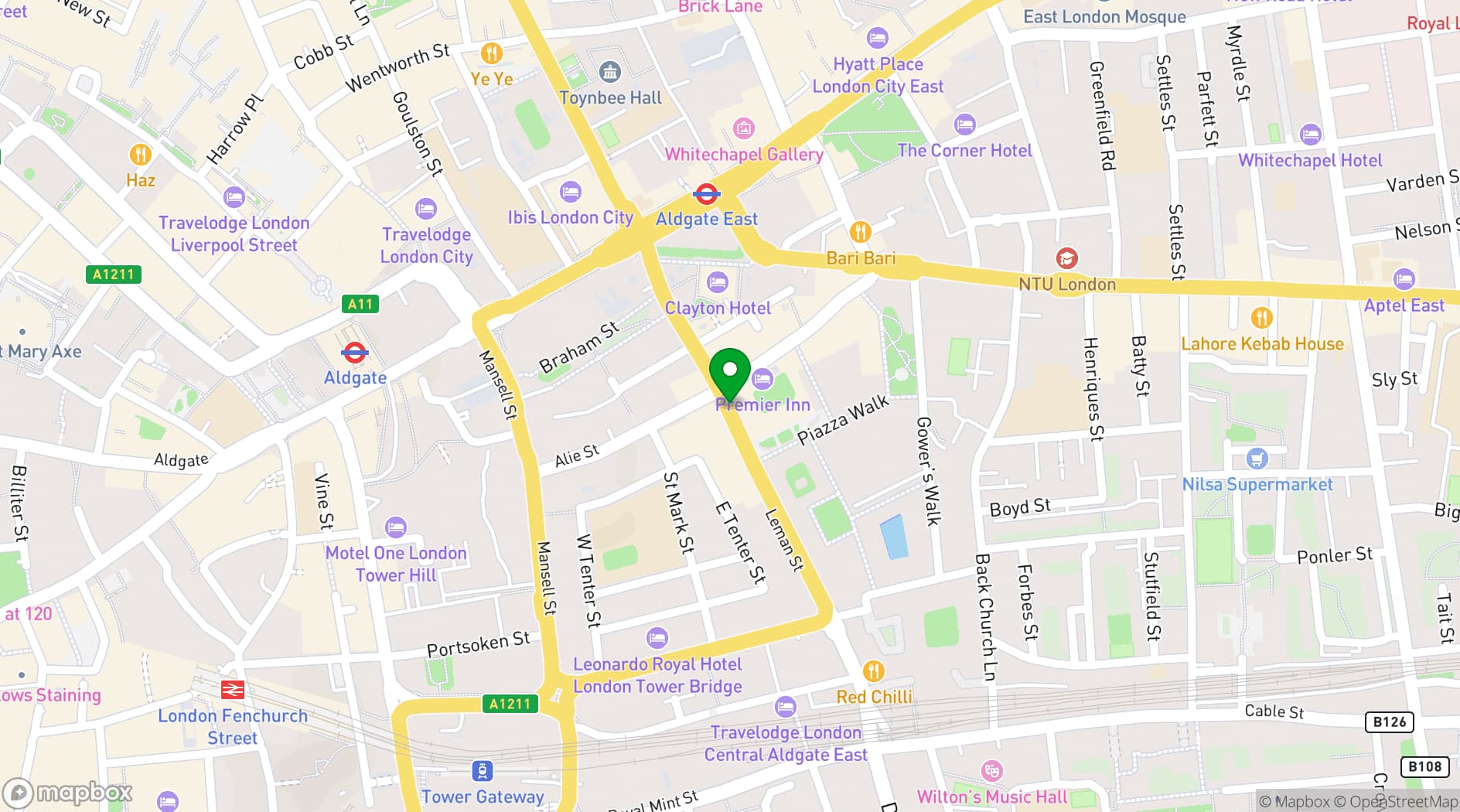 Map showing Leman Street Tavern 