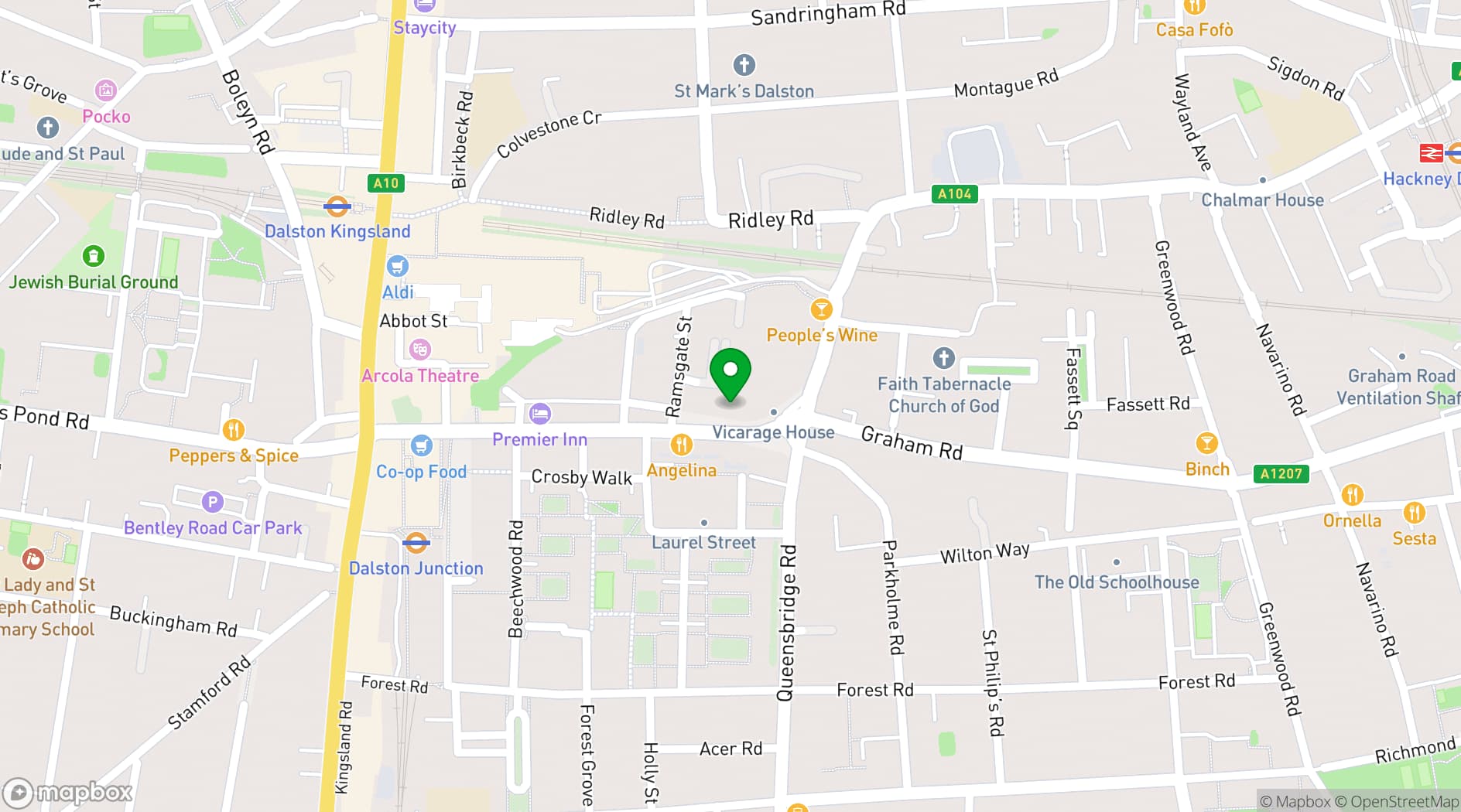 Map showing Allpress London Roastery & Café