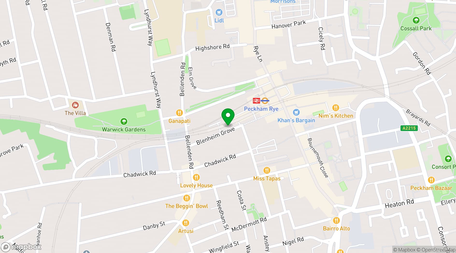 Map showing Peckham Arches