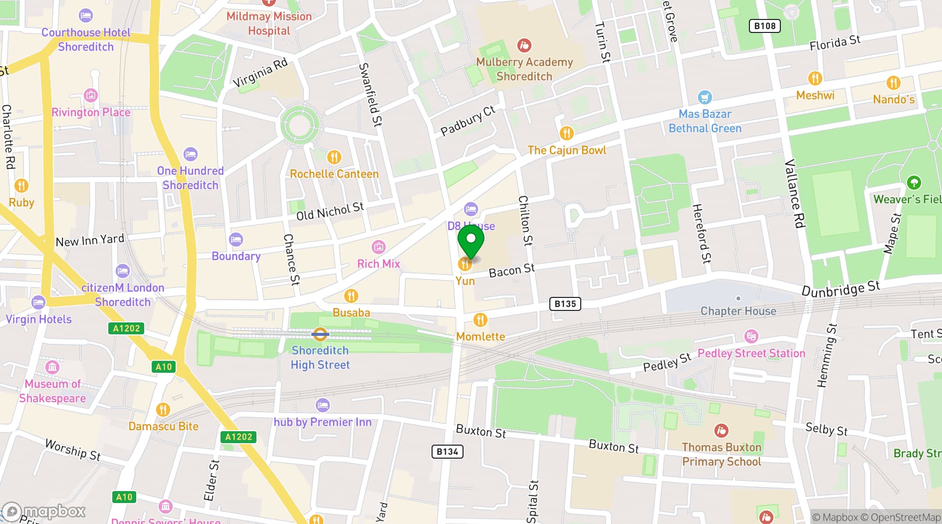 Map showing Billy Bootleggers Brick Lane