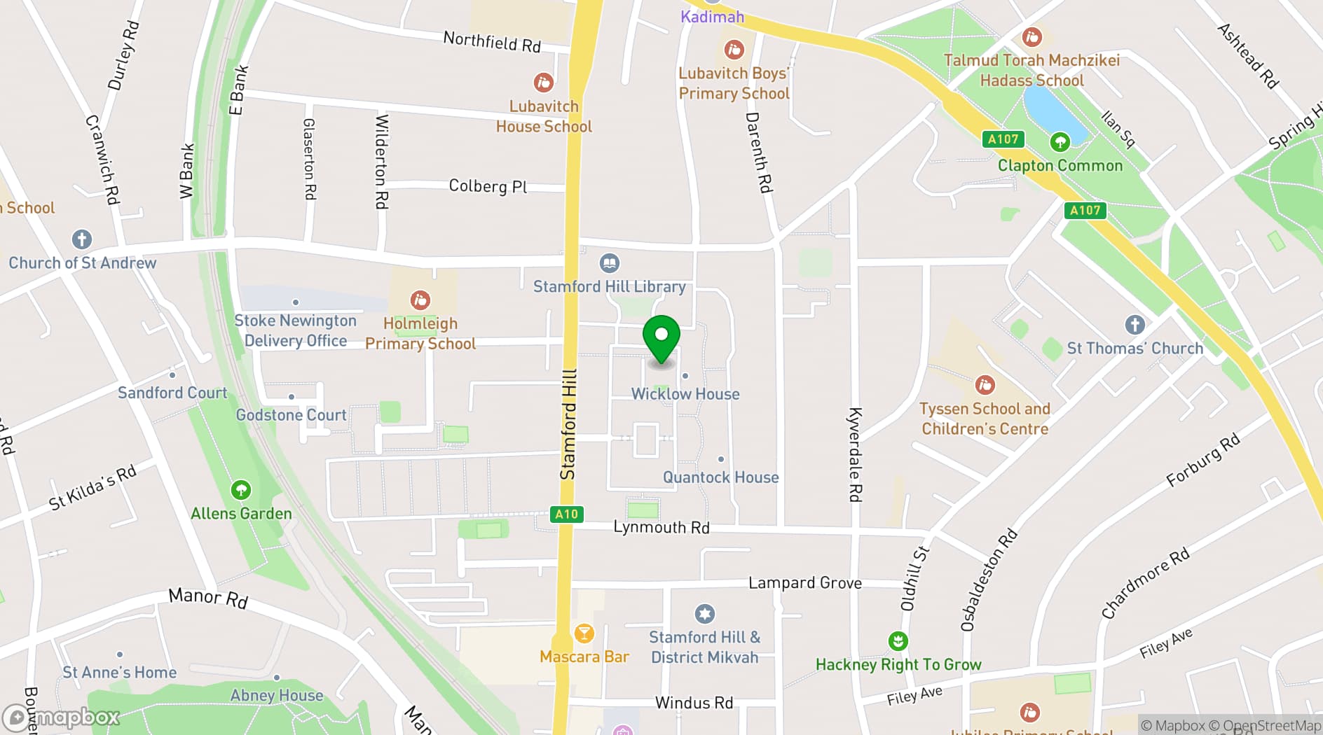 Map showing Stamford Hill Neighbourhood Centre