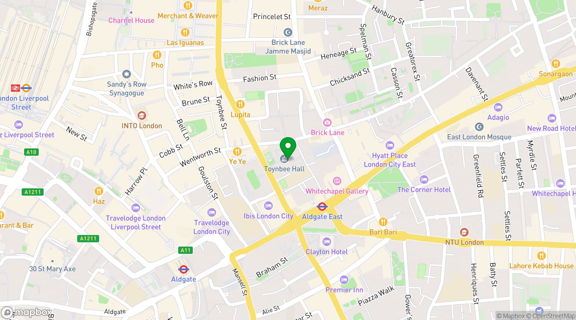 Map showing Toynbee Hall