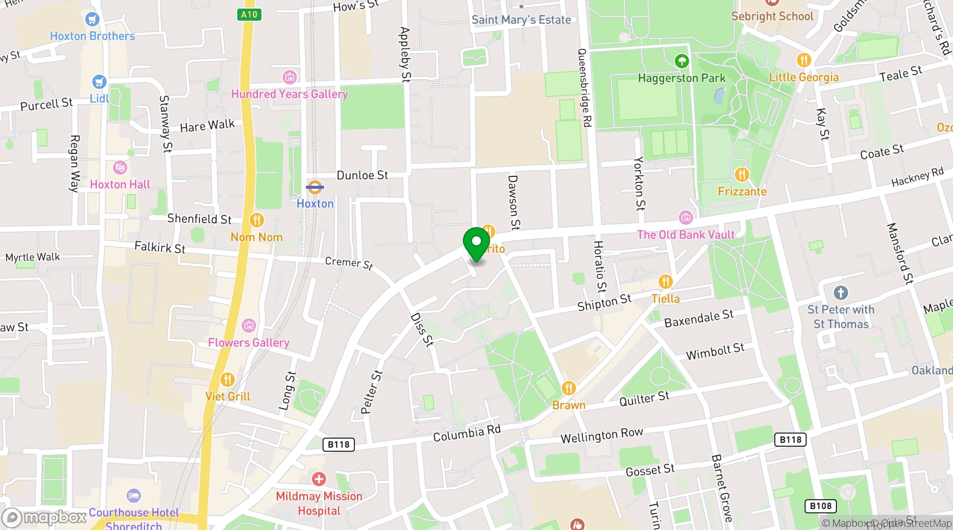 Map showing Folklore Hoxton