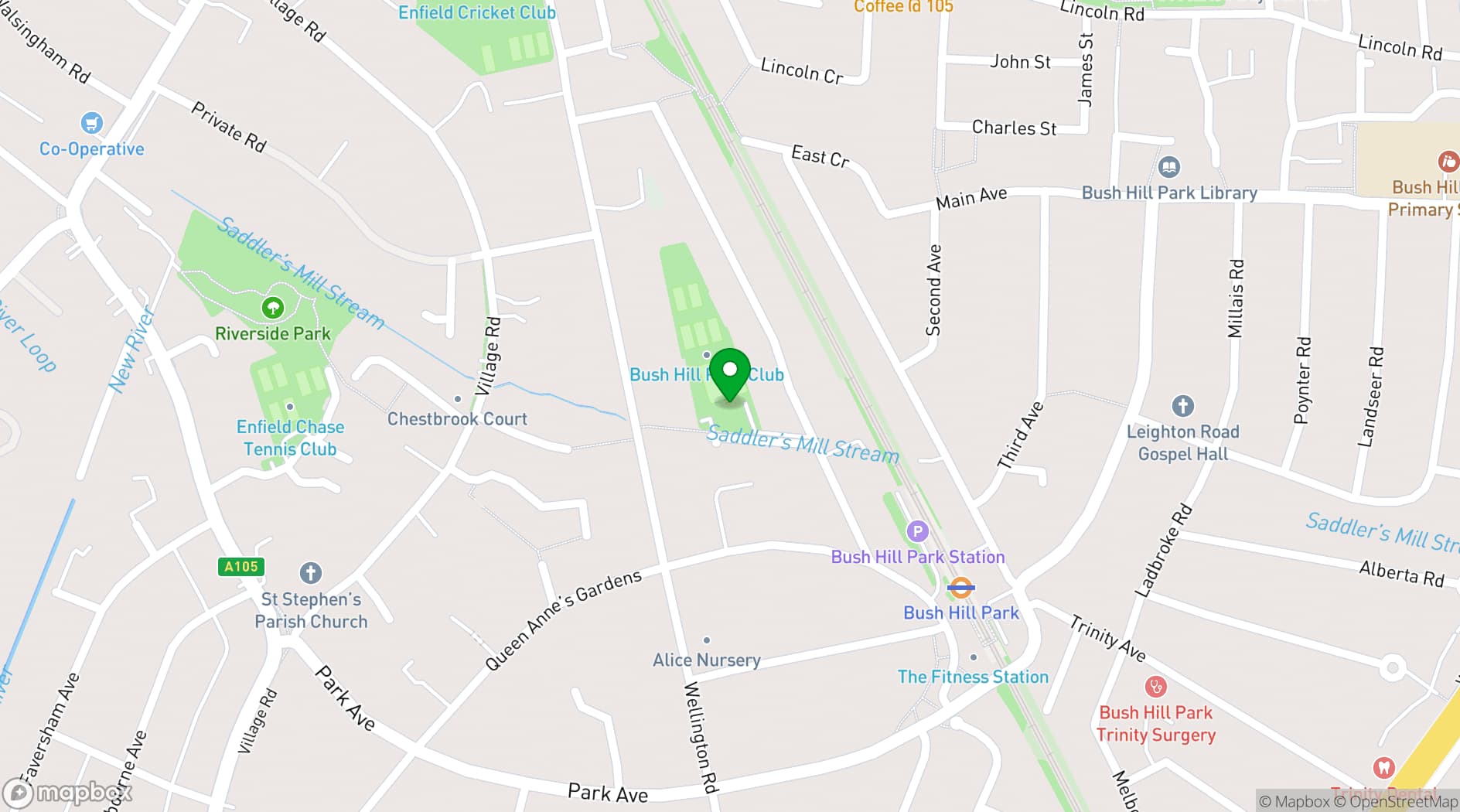 Map showing Bush Hill Park Club