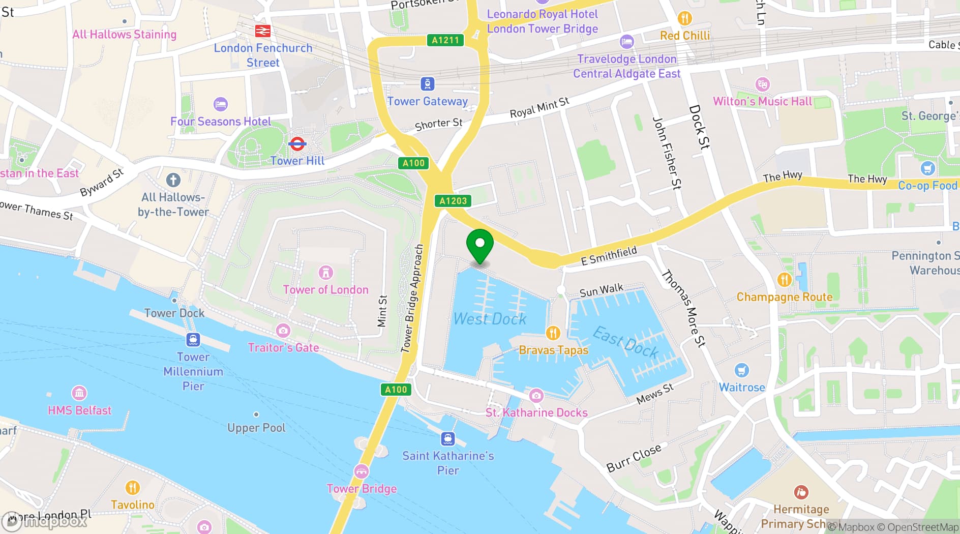 Map showing Café Rouge St Katharine Docks