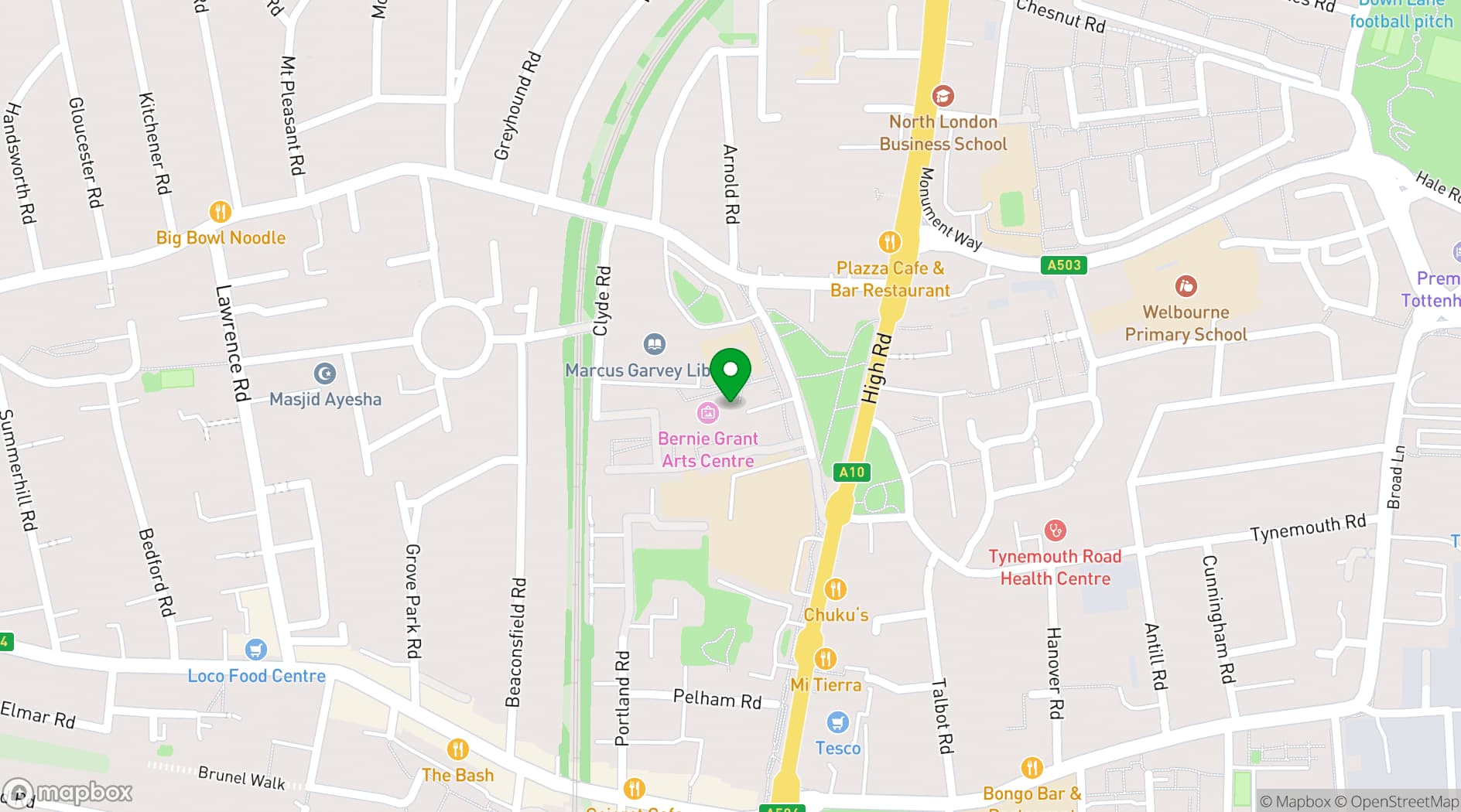 Map showing Bernie Grant Arts Centre