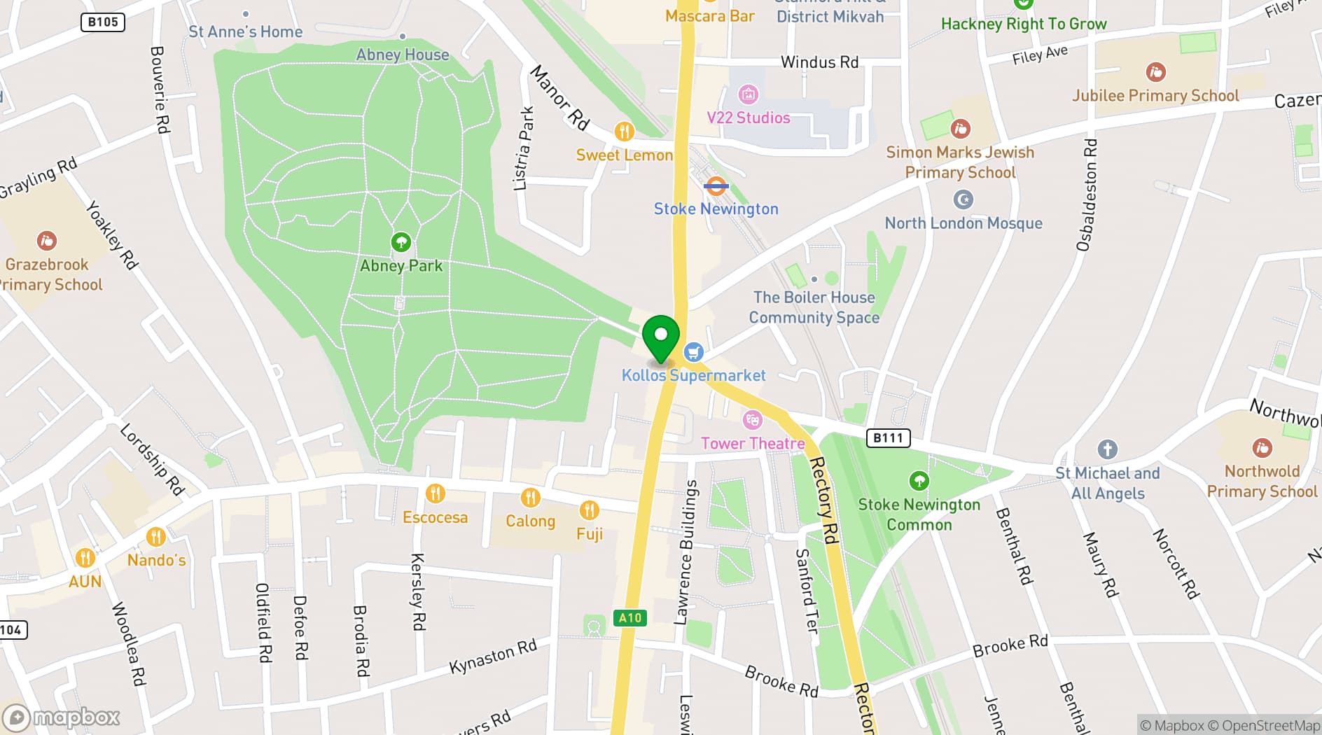 Map showing Abney Park Chapel
