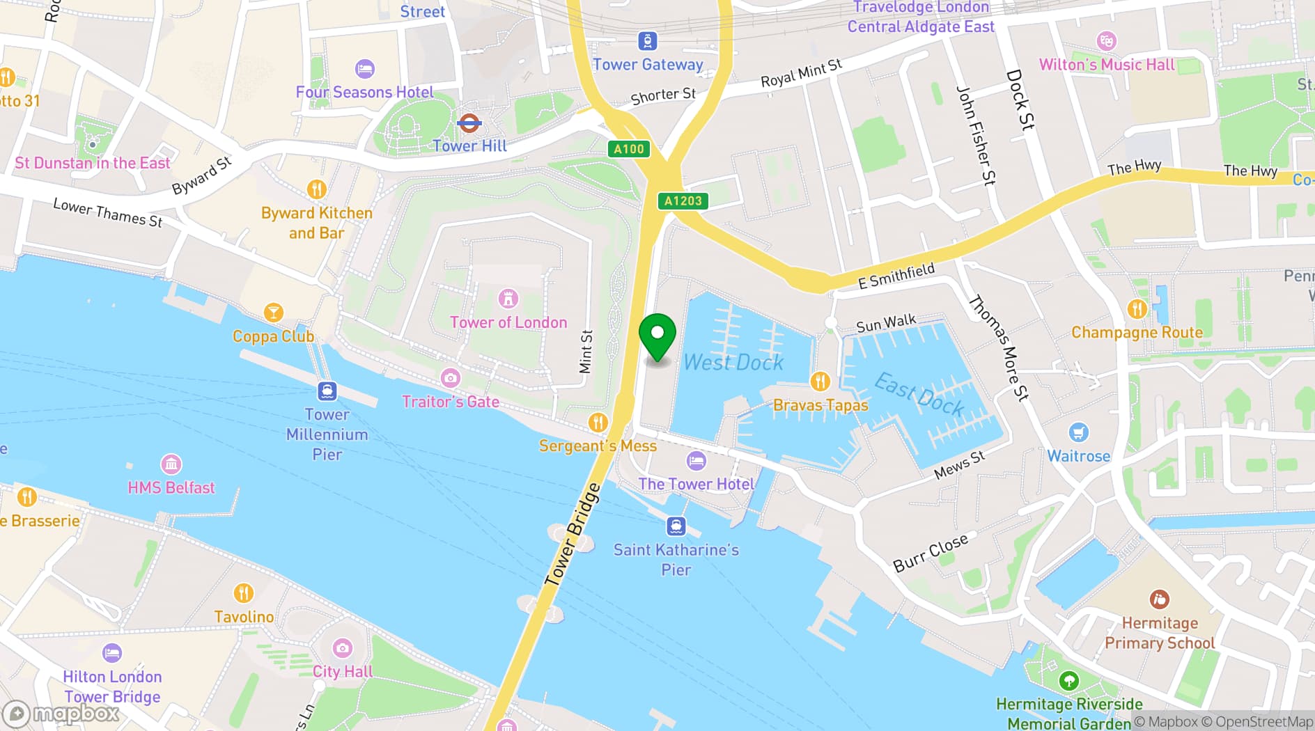 Map showing Côte St Katharine Docks
