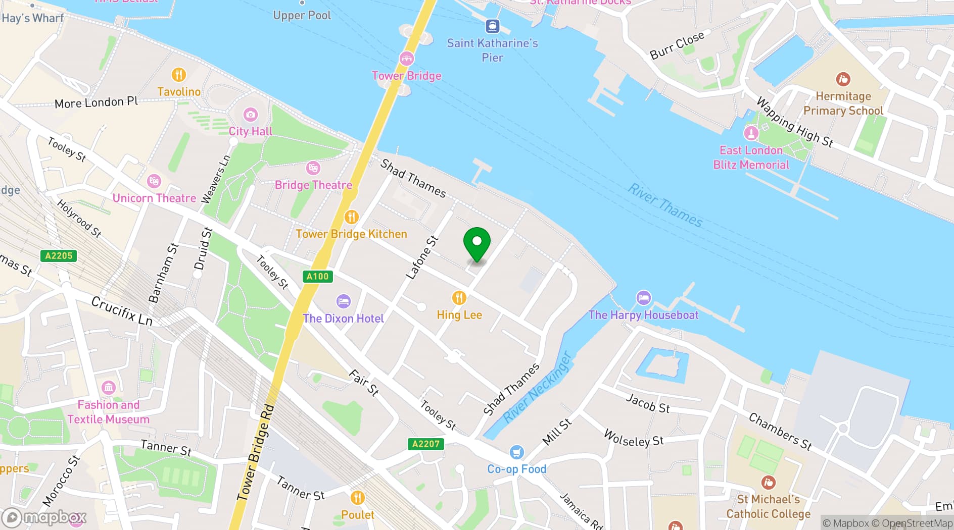 Map showing Butlers Wharf, London