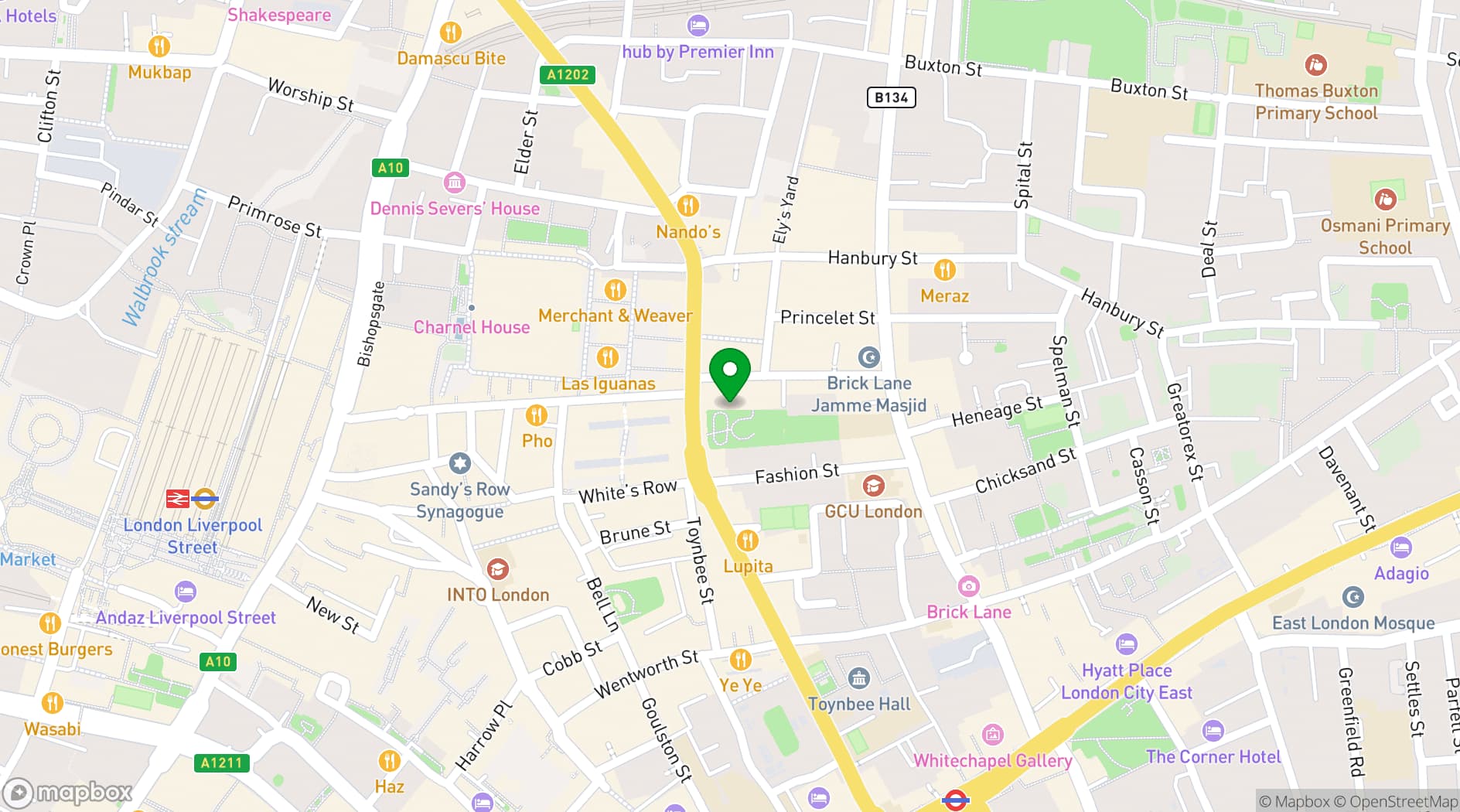 Map showing Christ Church Spitalfields