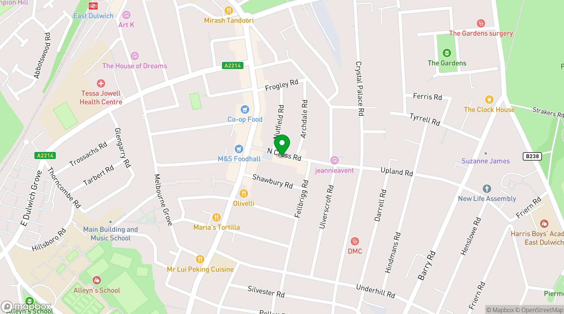 Map showing Kix Bar + Kitchen
