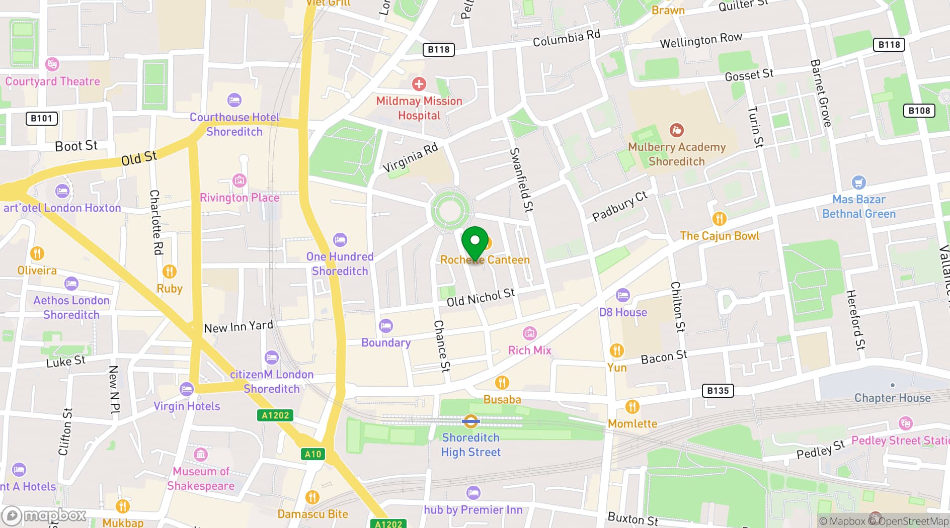 Map showing Rochelle Canteen