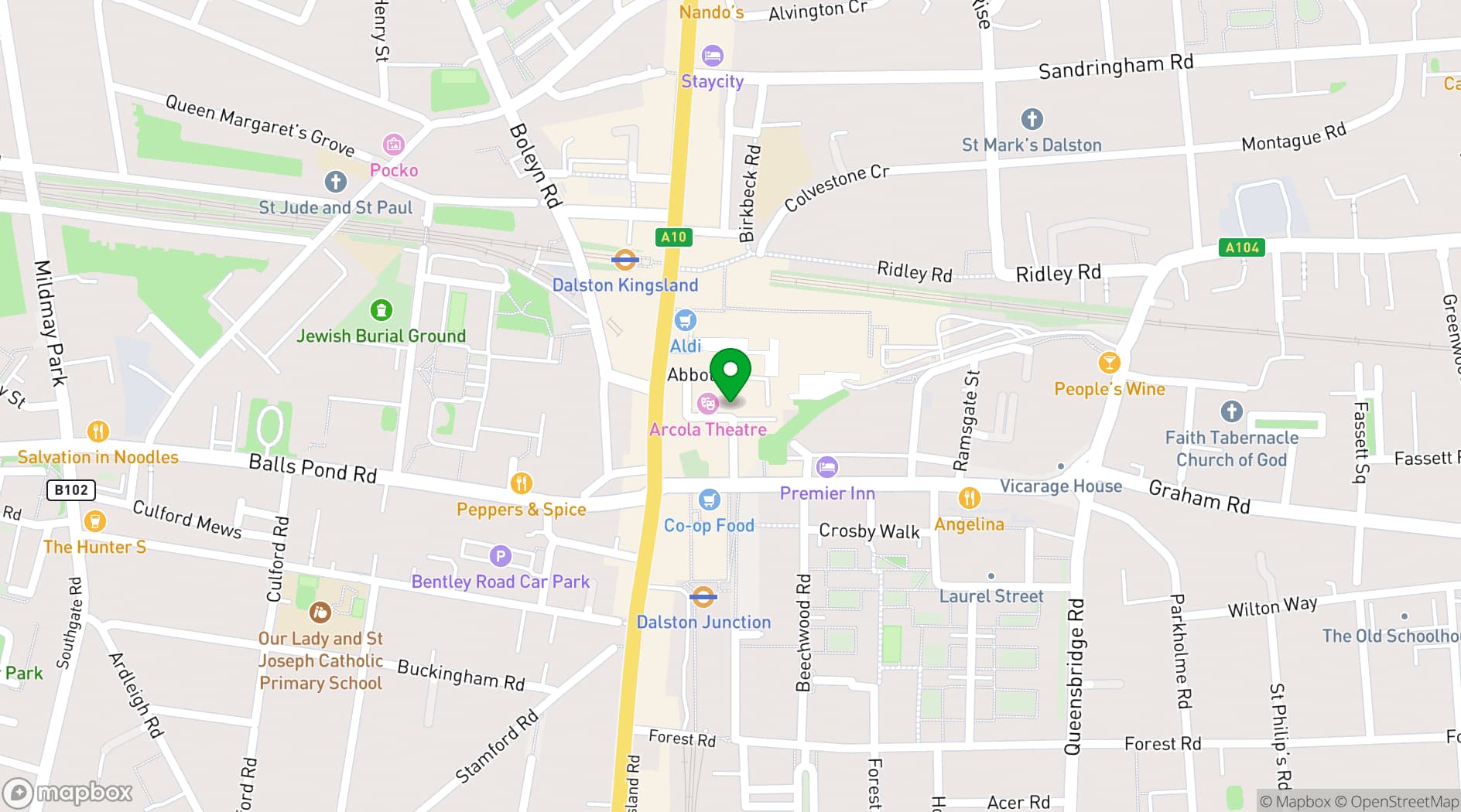 Map showing Dalston Roofpark (rooftop)