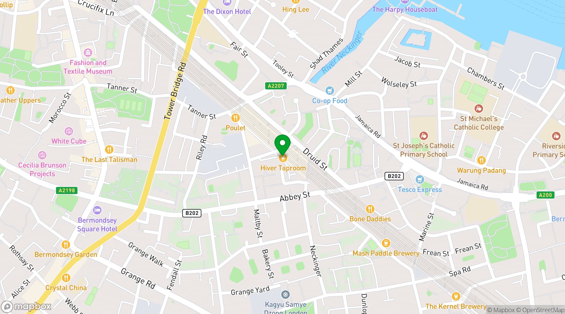 Map showing Hiver taproom