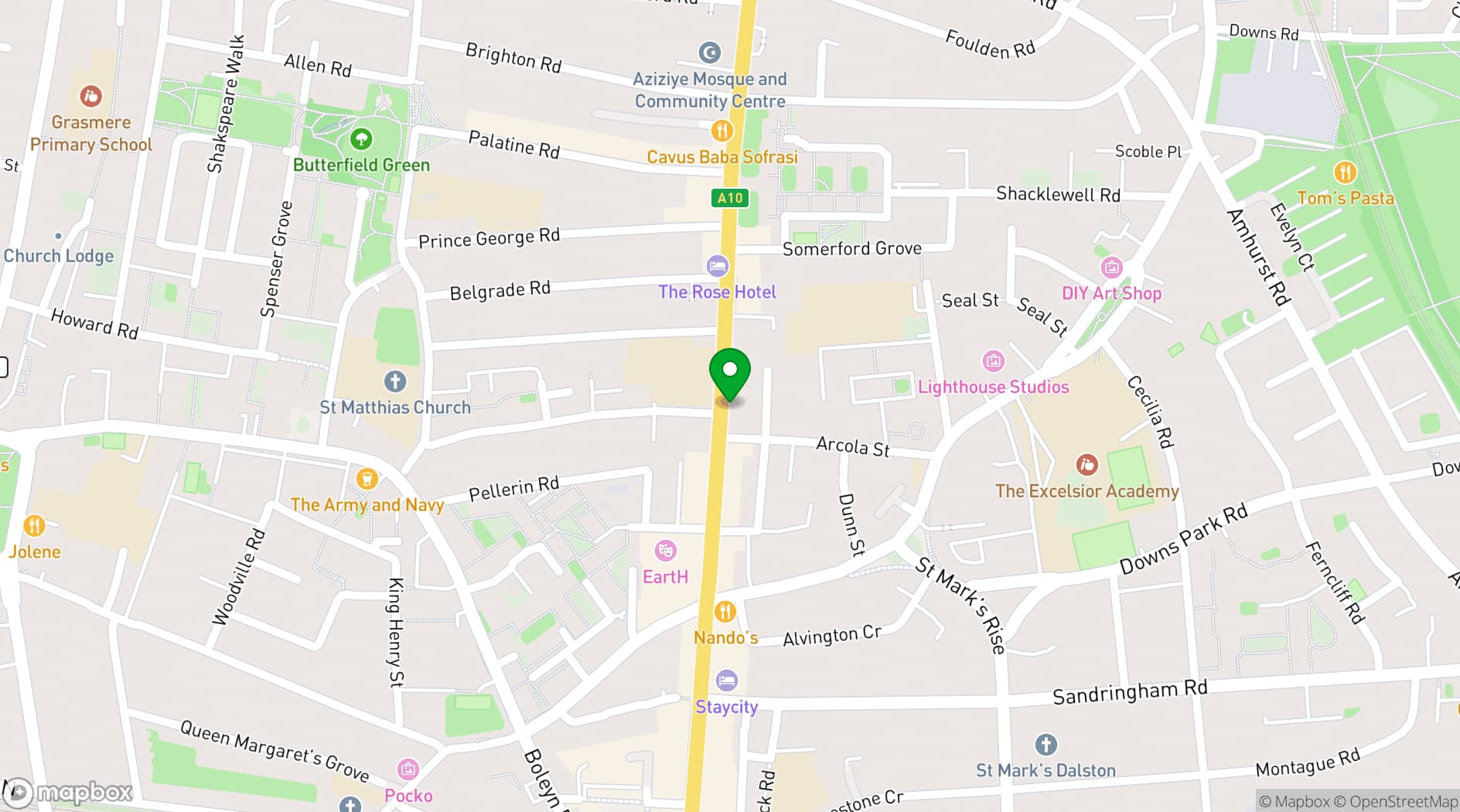 Map showing Moustache Bar Dalston