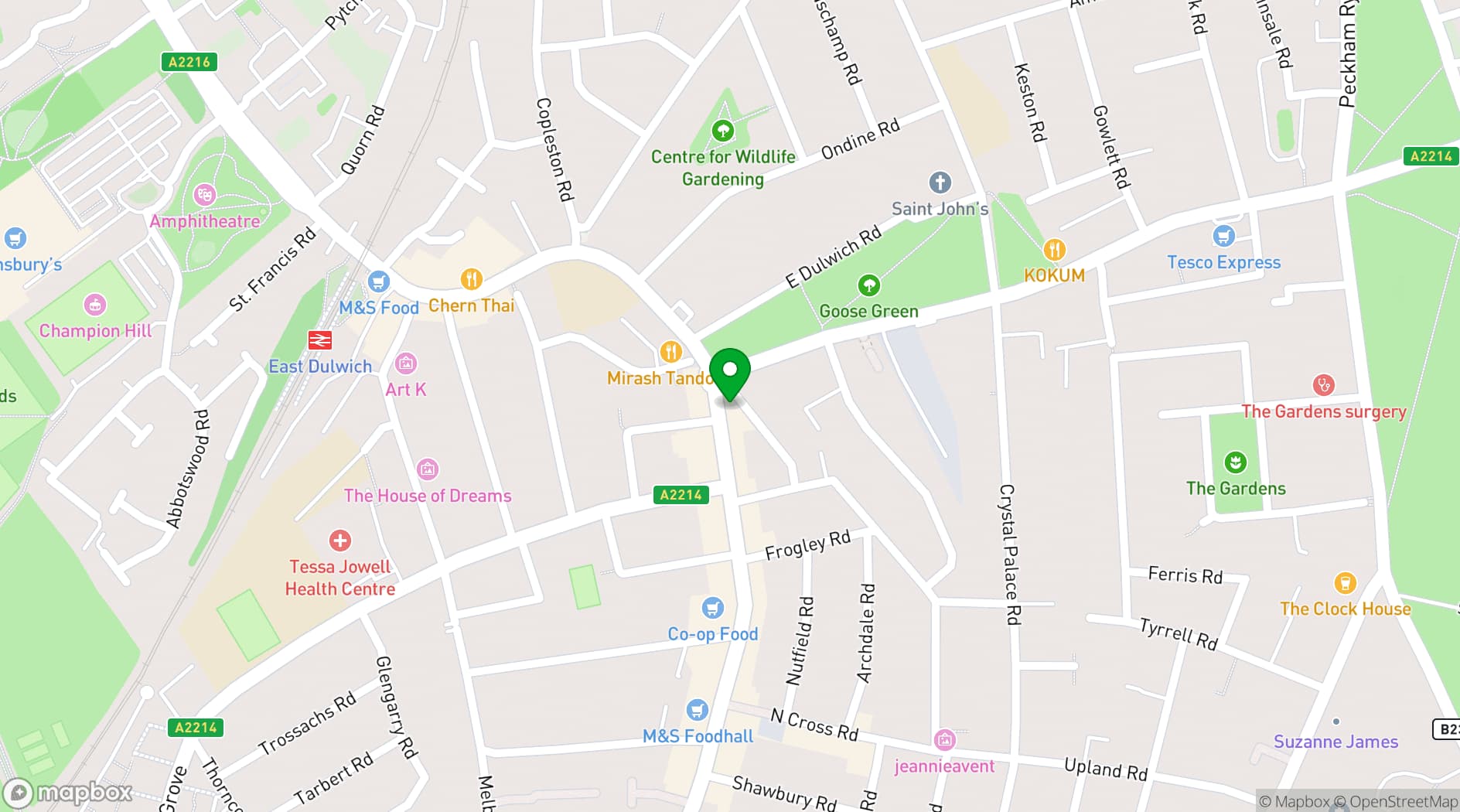 Map showing East Dulwich Tavern
