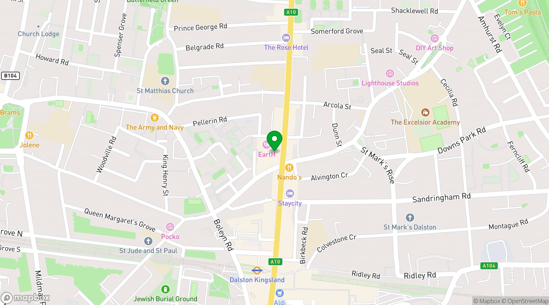 Map showing Dalston Popup Loft   