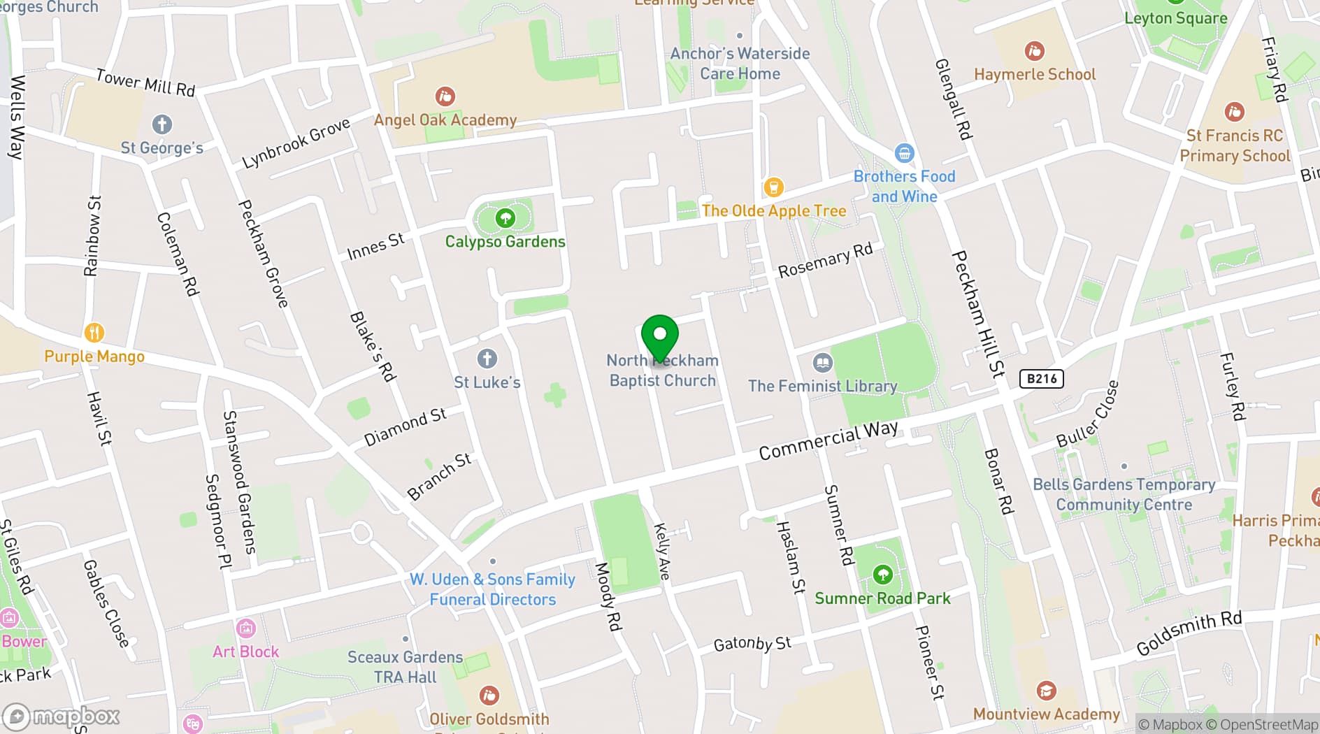 Map showing Damilola Taylor Centre