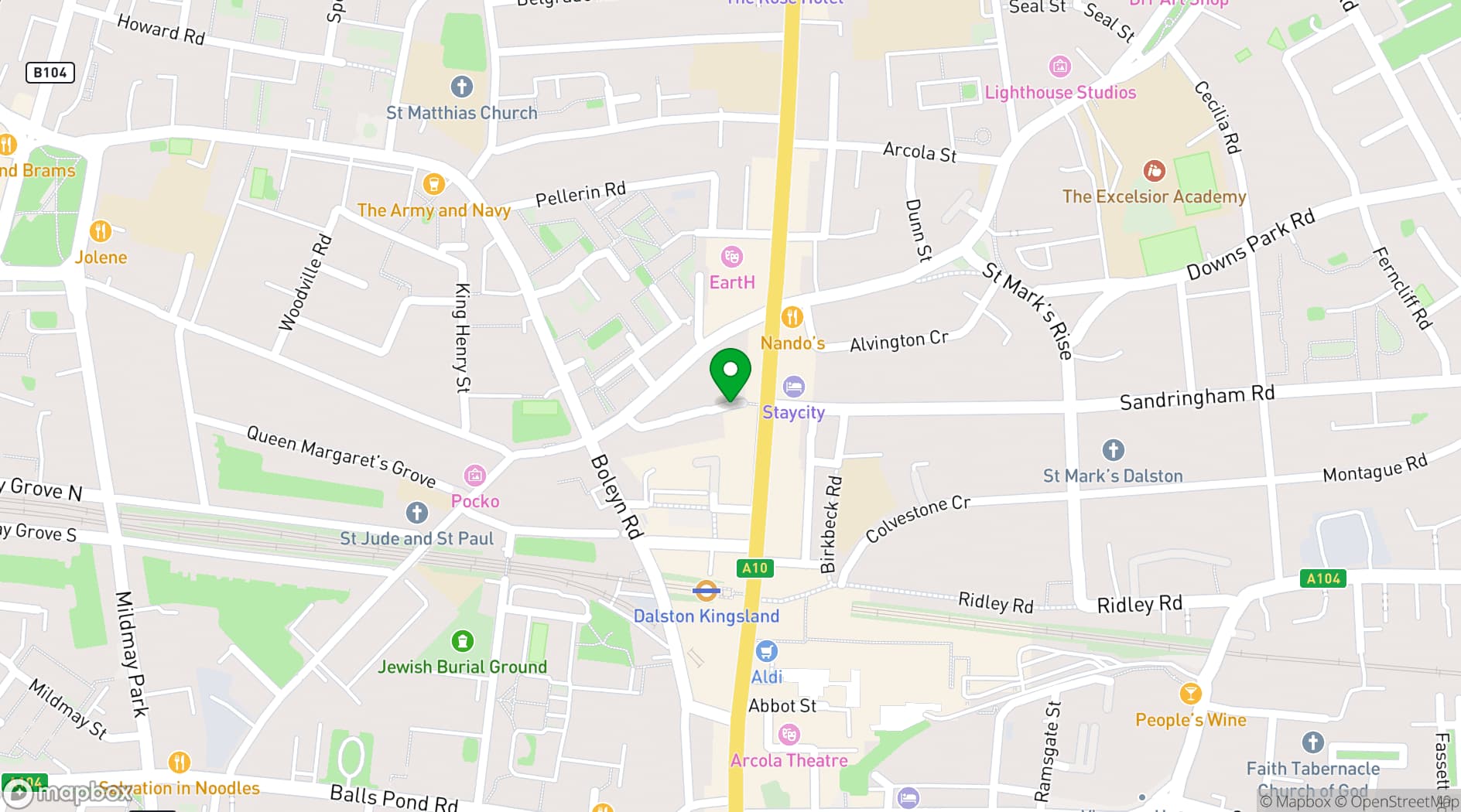 Map showing Dalston Pier