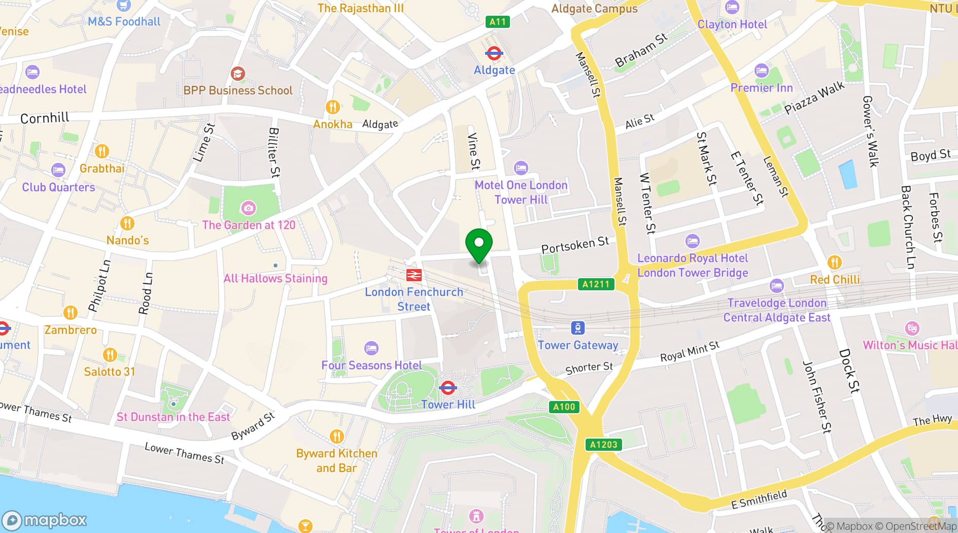 Map showing Tunnels @ One America Square