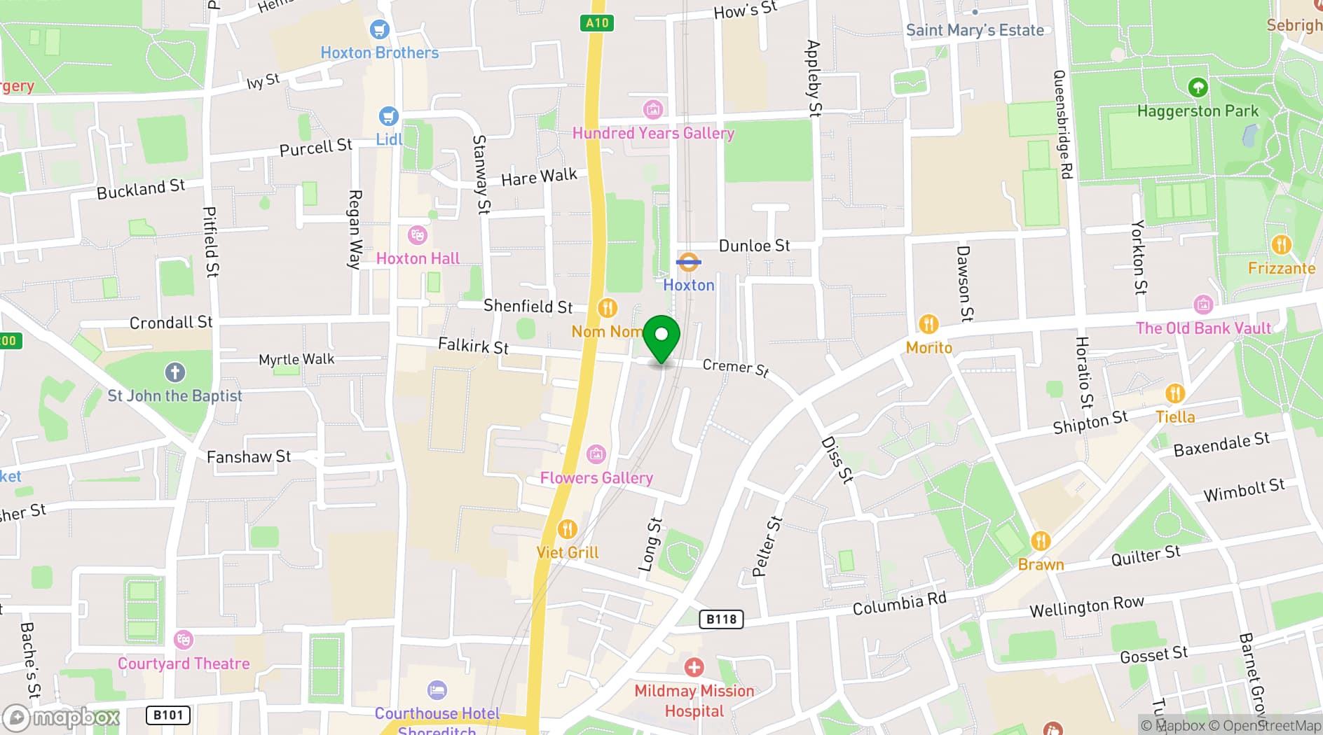 Map showing Oxygen Yoga & Fitness Hoxton