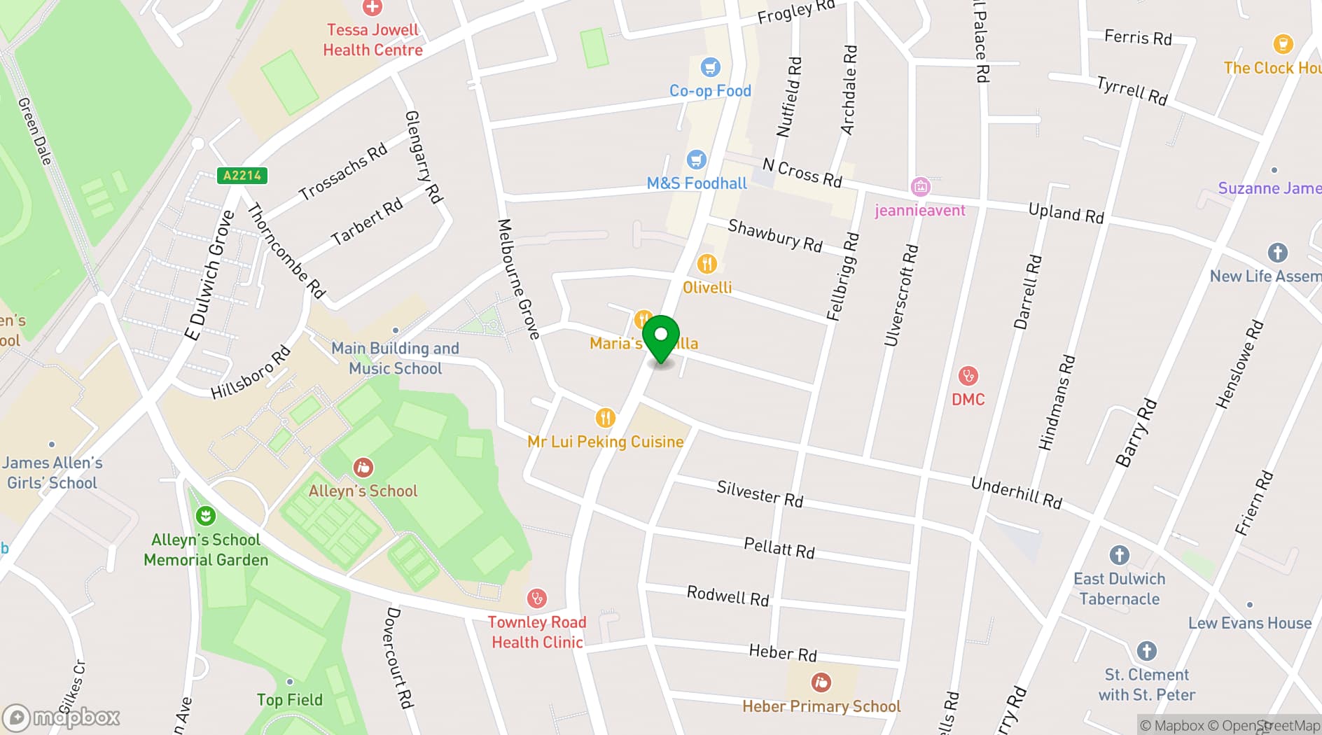 Map showing Spinach East Dulwich