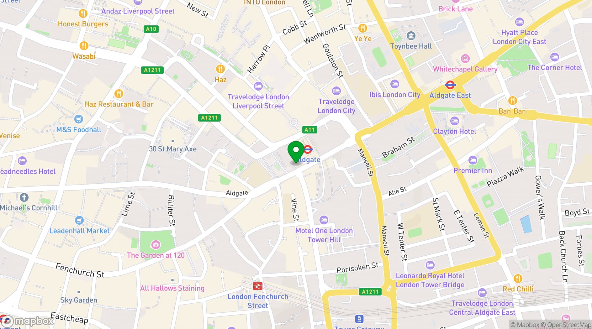 Map showing The Aldgate Centre