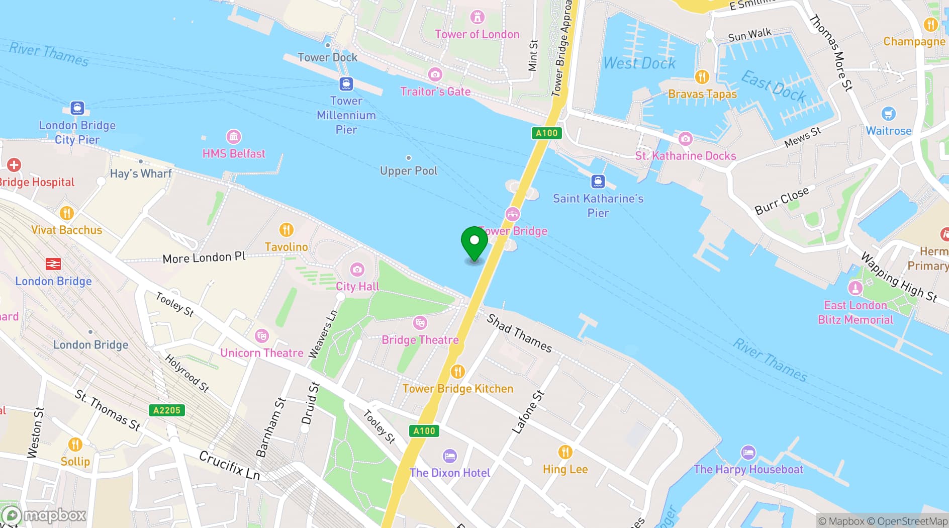 Map showing Tower Bridge