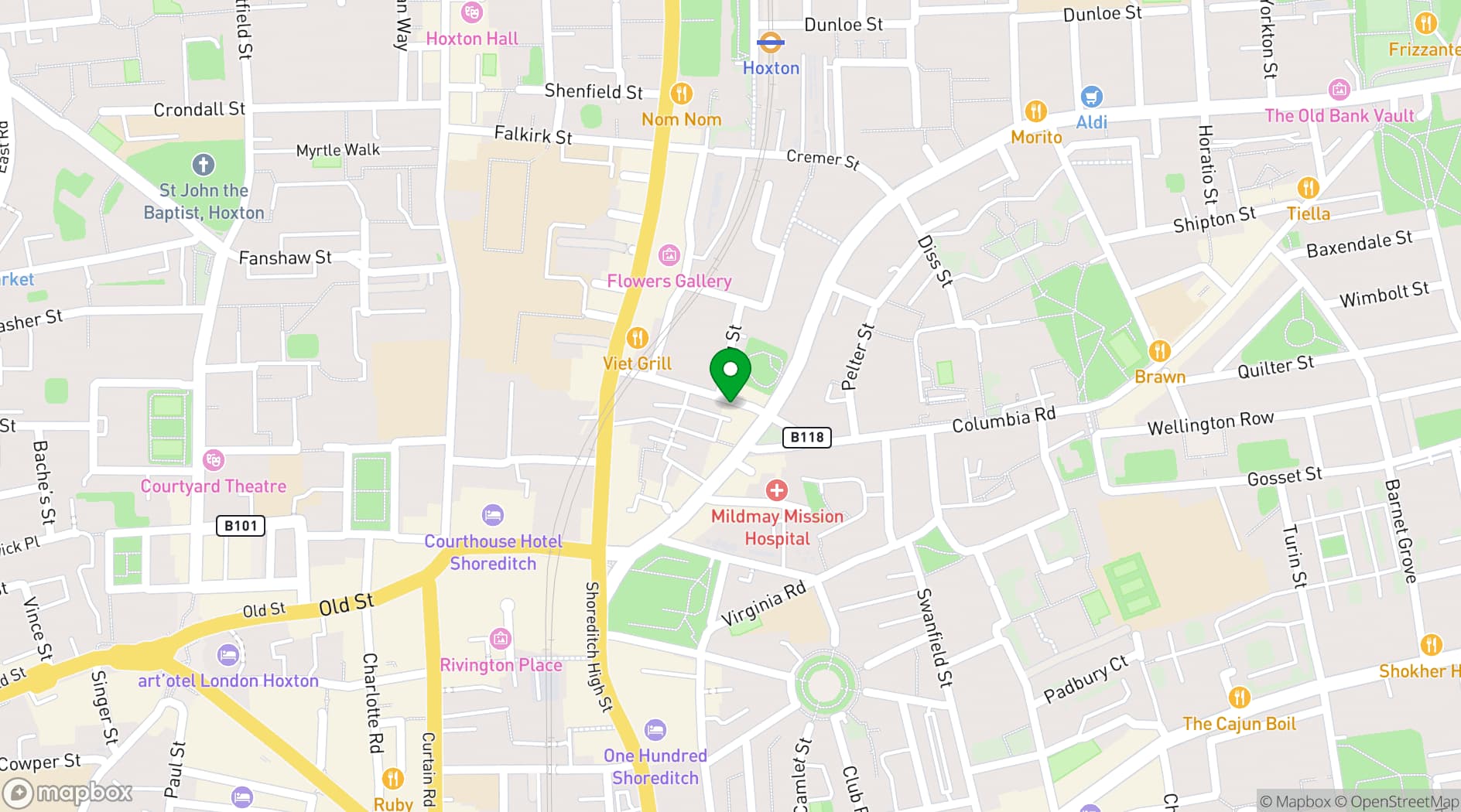 Map showing MyChocolate Shoreditch Workshop
