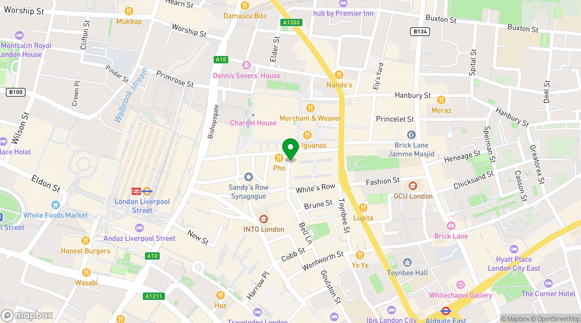 Map showing The Gun - East London