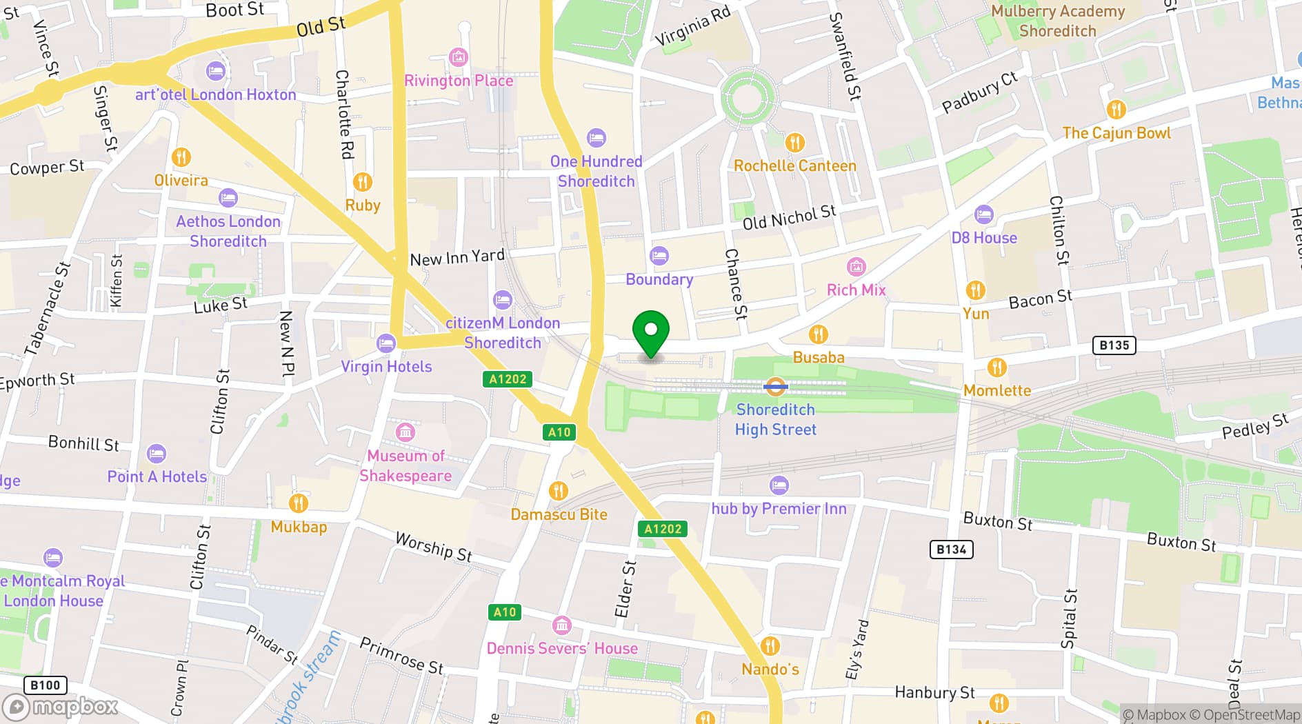 Map showing Boxpark Shoreditch