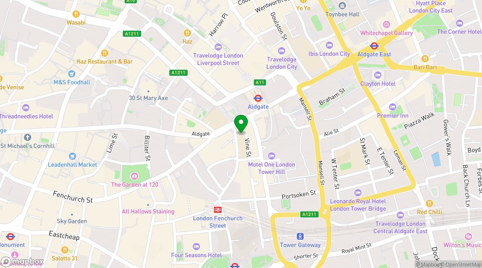 Map showing Three Tuns Aldgate