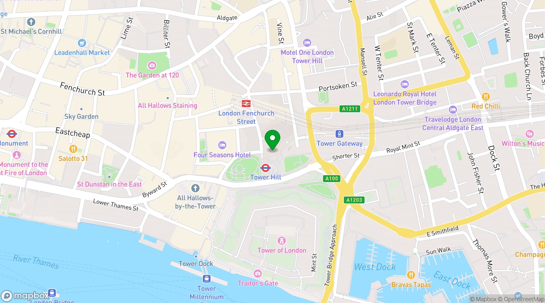 Map showing CitizenM Tower of London Hotel