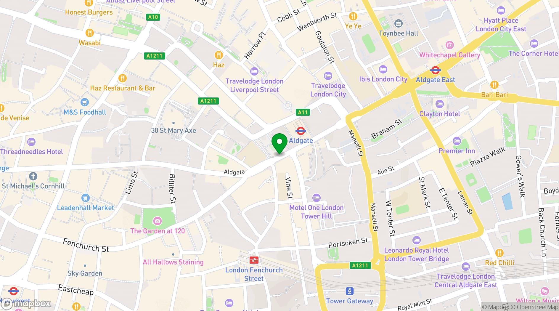Map showing Aldgate Tap
