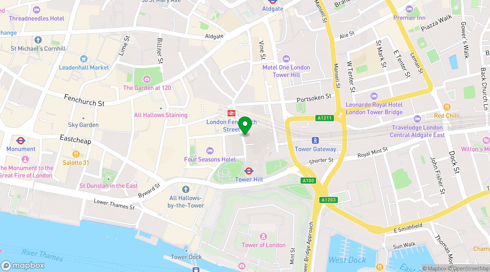 Map showing Leonardo Royal Hotel London City