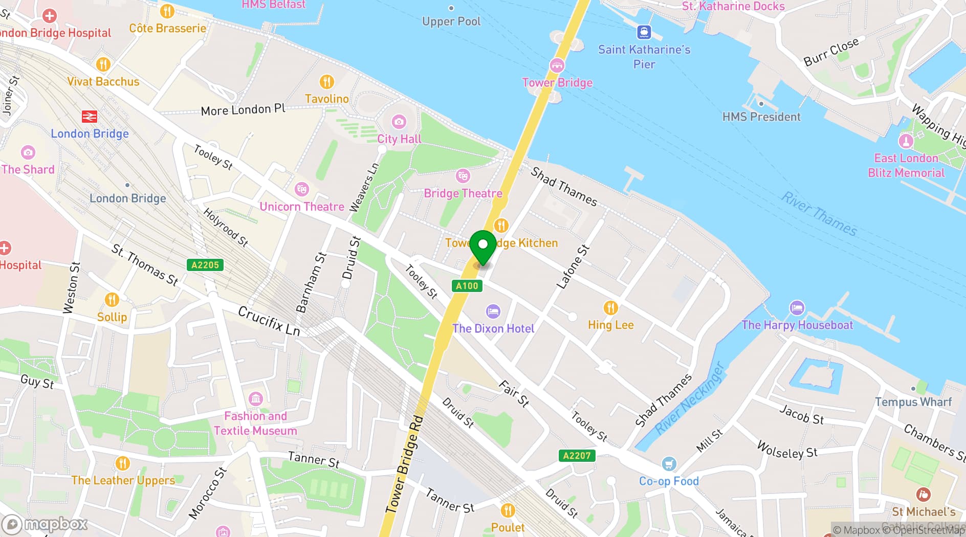 Map showing Tower Bridge Arms