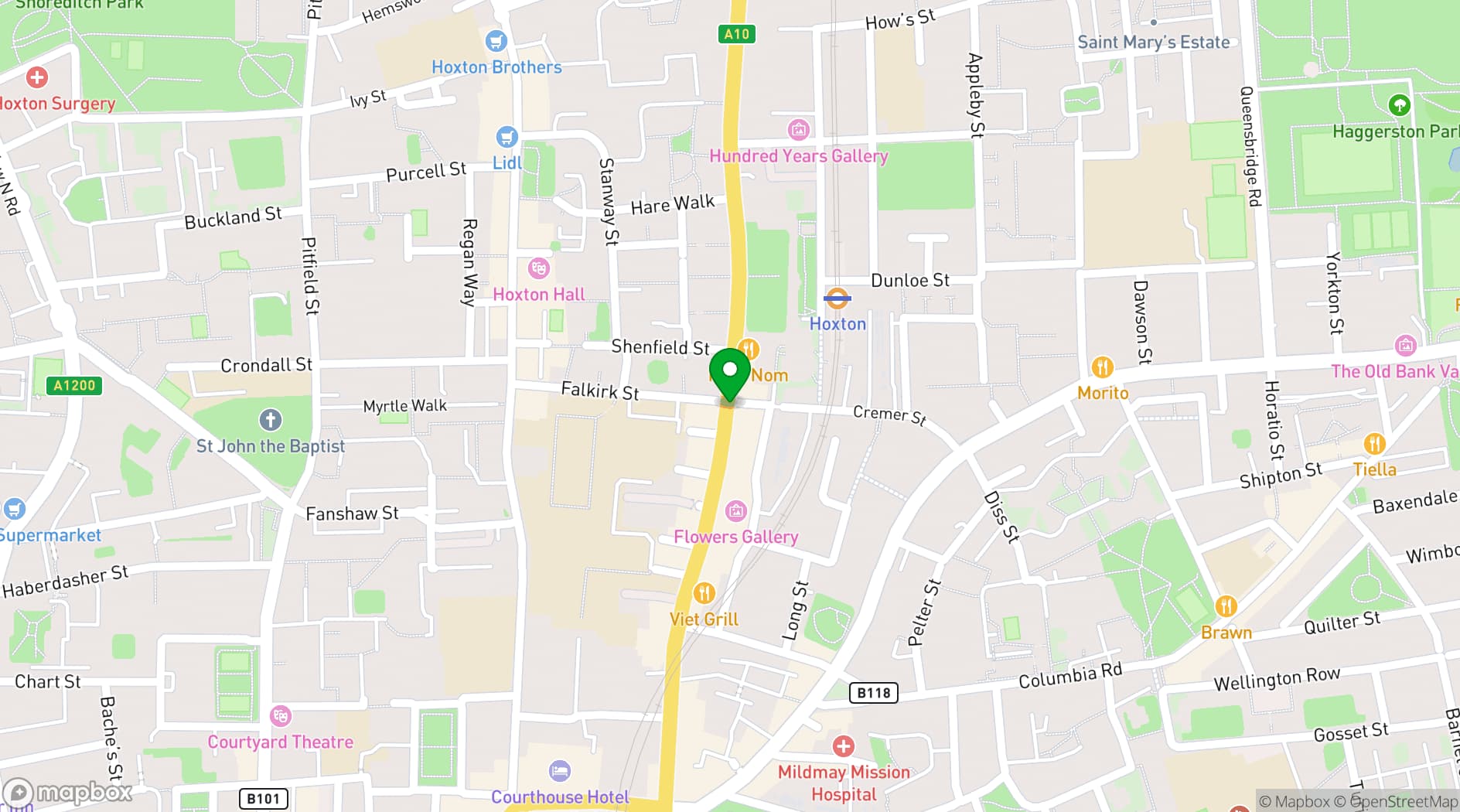 Map showing Hoxton Cabin