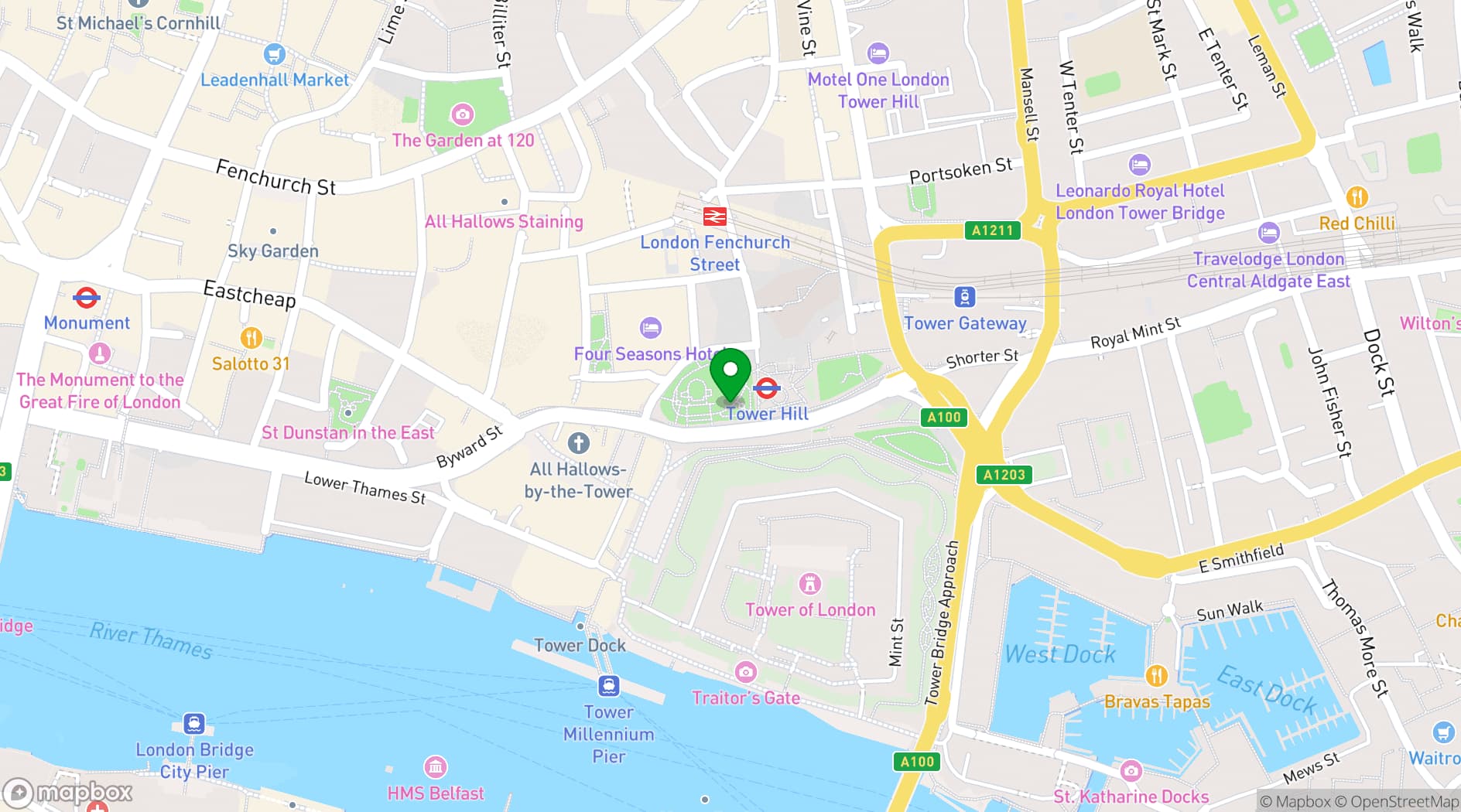 Map showing Tower of London 
