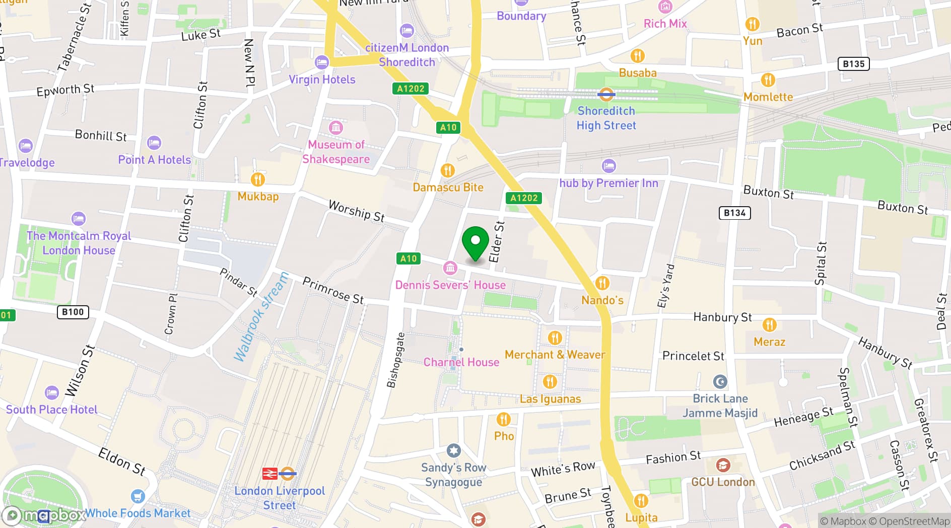 Map showing FORA-Folgate St, Event Space
