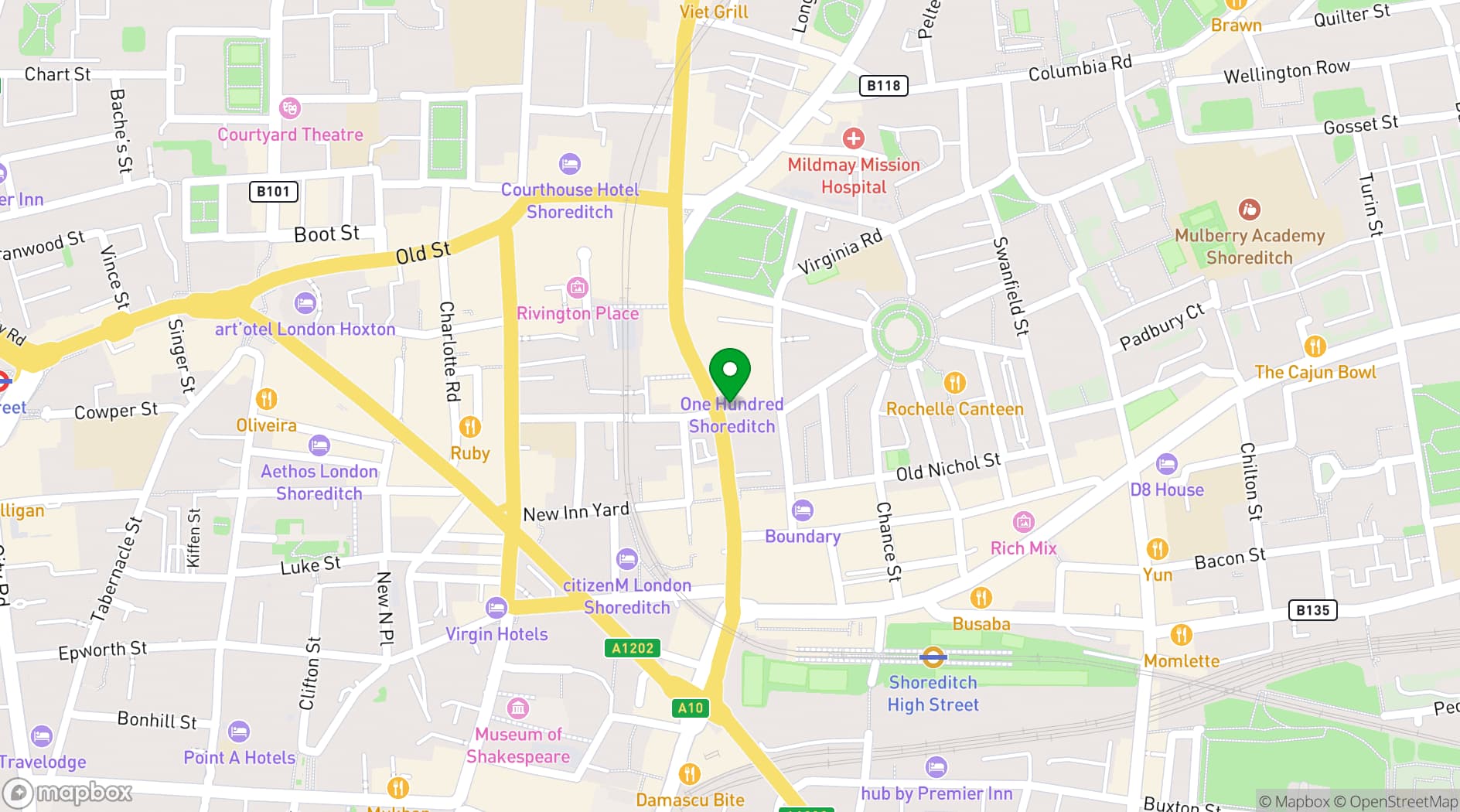Map showing One Hundred Shoreditch Hotel