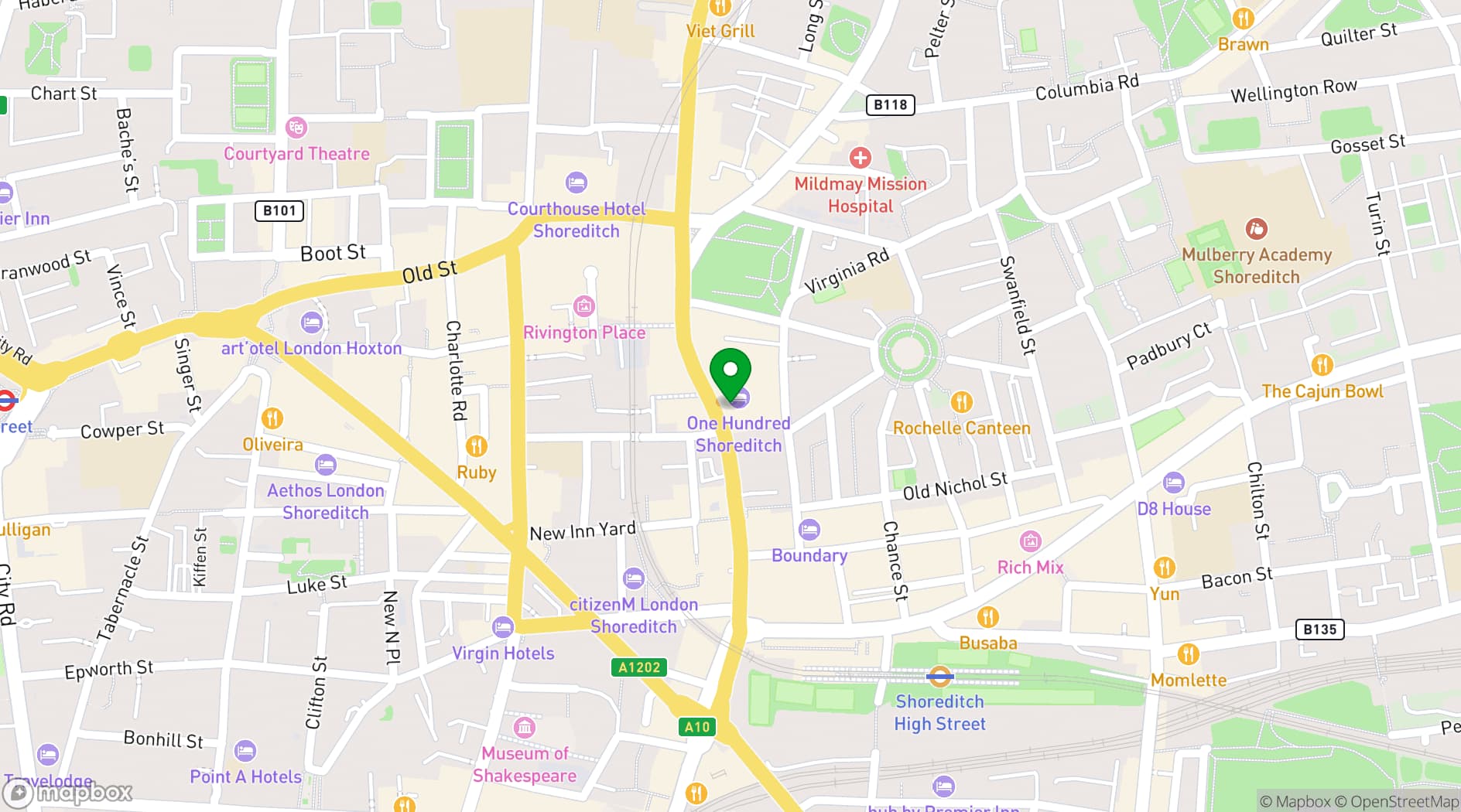 Map showing Sticks'n'Sushi Shoreditch