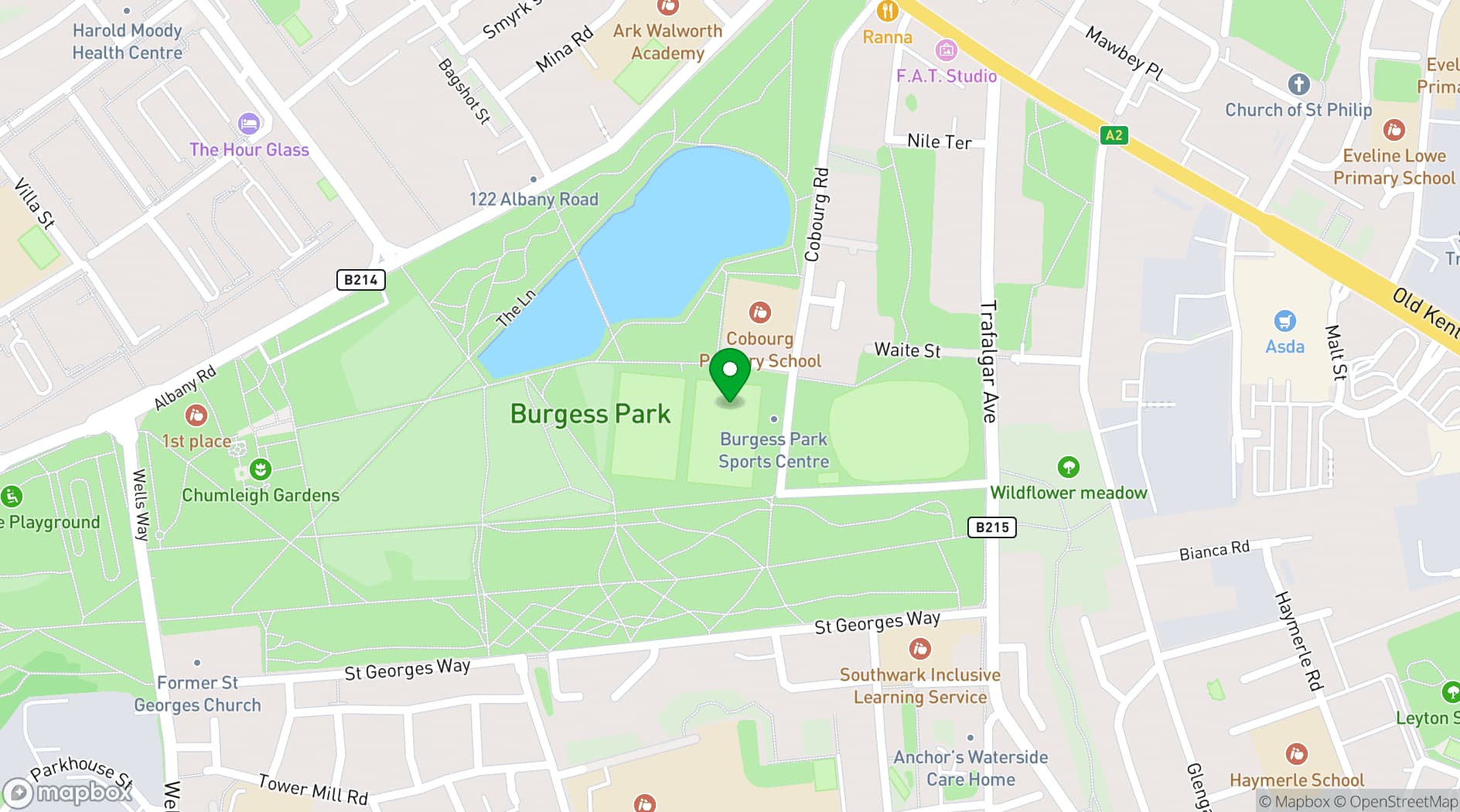 Map showing Burgess Park Sports Centre
