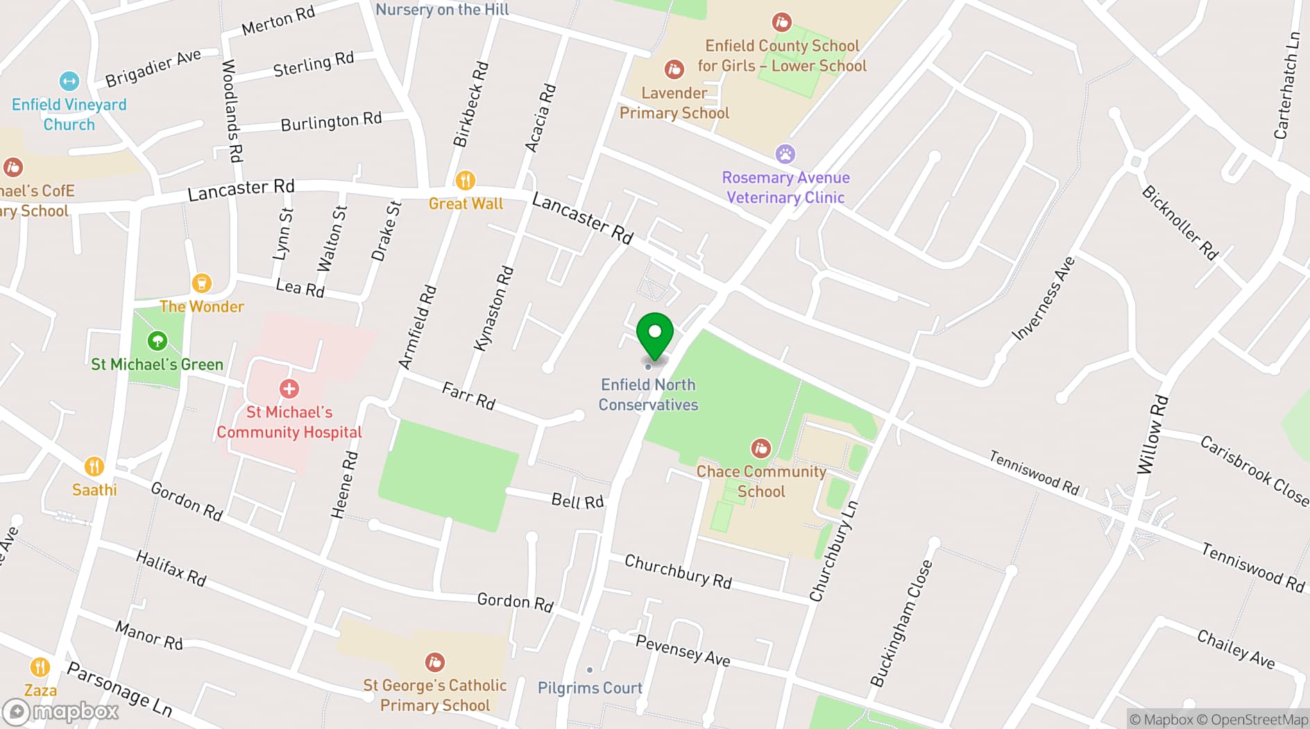 Map showing North Enfield Conservative Club