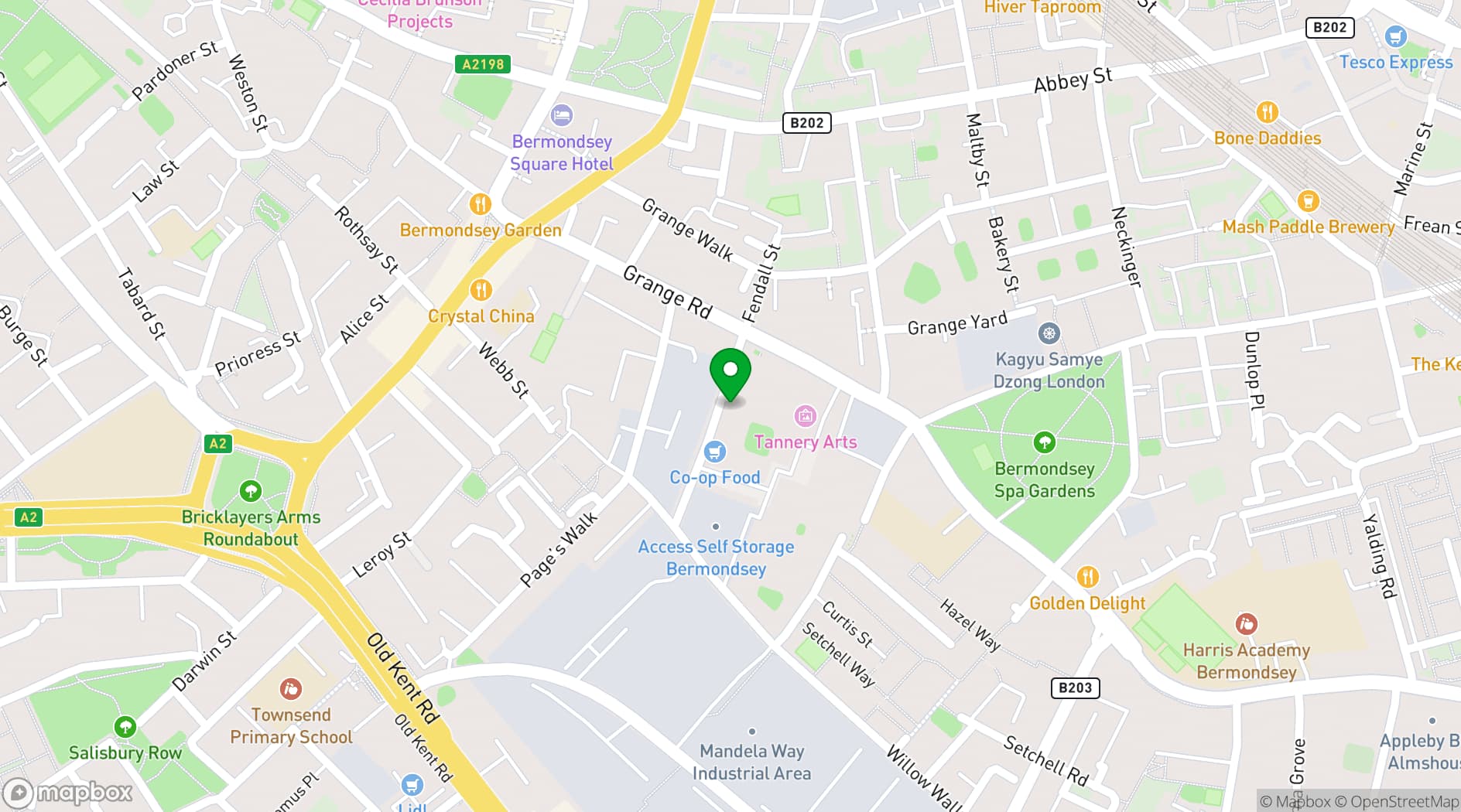 Map showing Tannery Arts